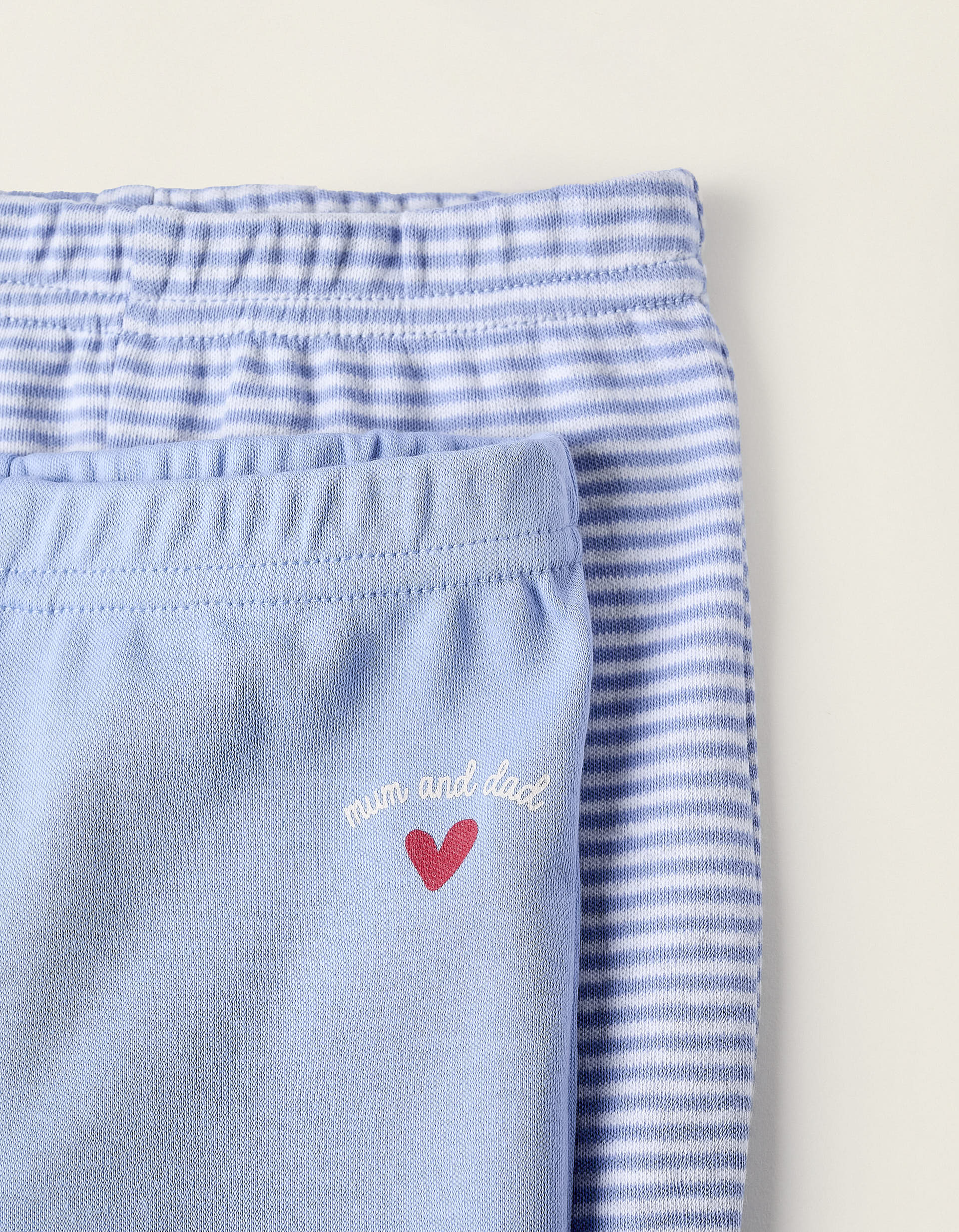 2 Pantalons à Pieds en Coton pour Bébé Garçon 'Mum & Dad', Blanc/Bleu