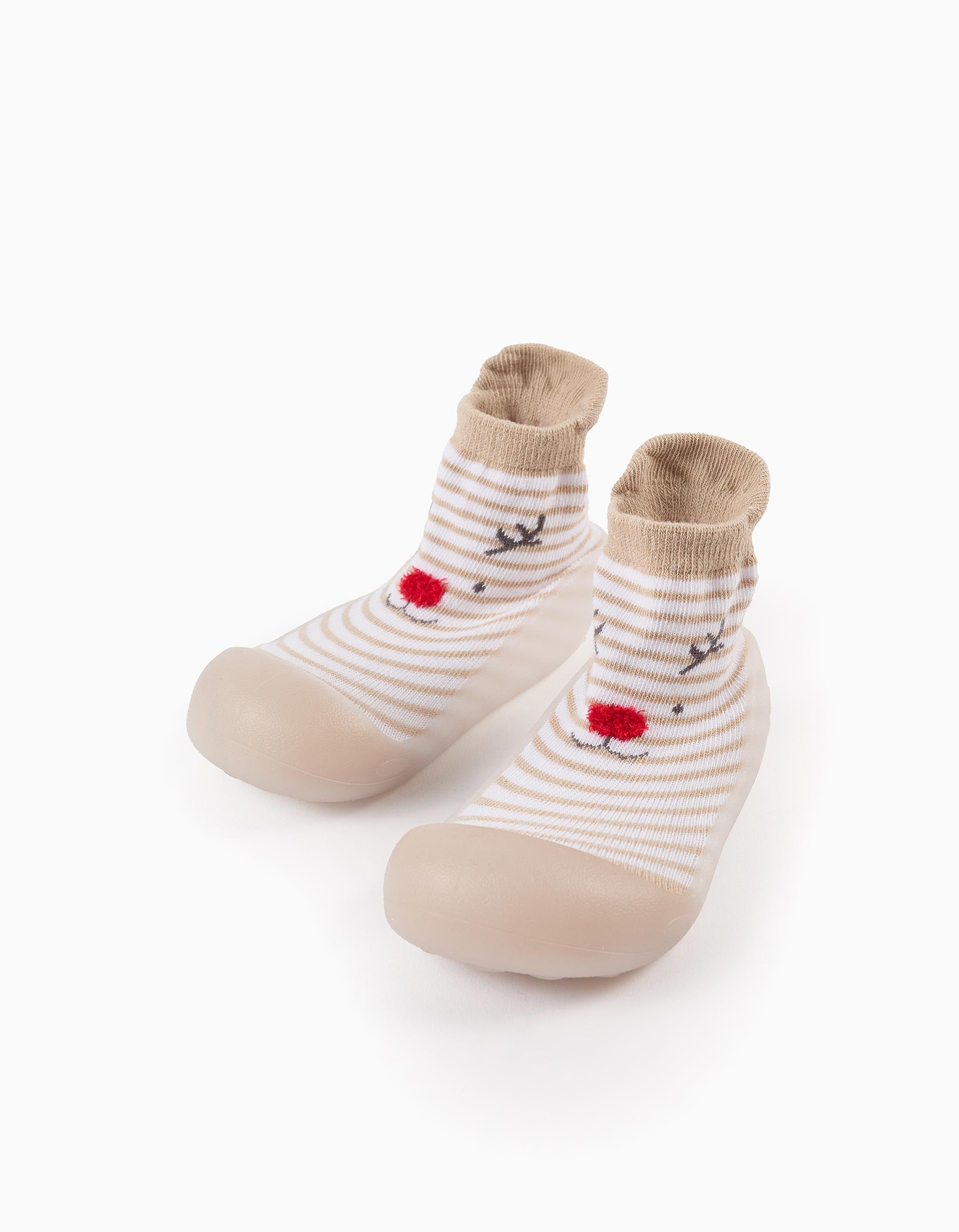 Steppies Chaussettes-Chaussons pour Bébé 'Renne', Blanc/Beige