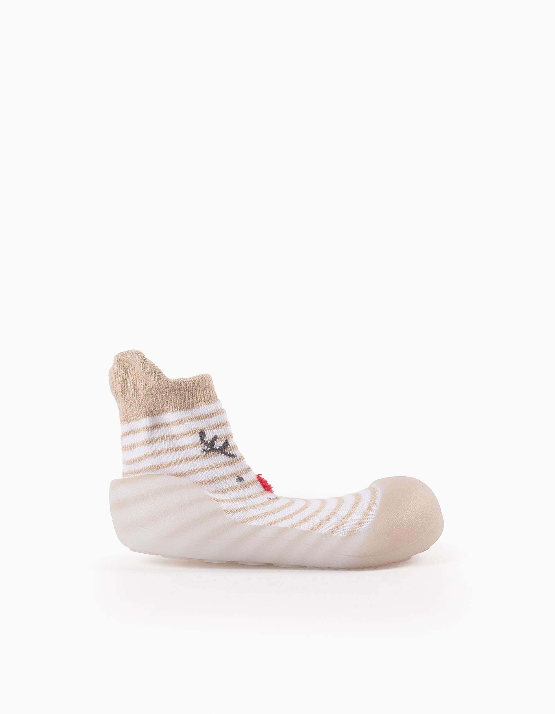 Steppies Socks-Slippers for Babies 'Reindeer', White/Beige