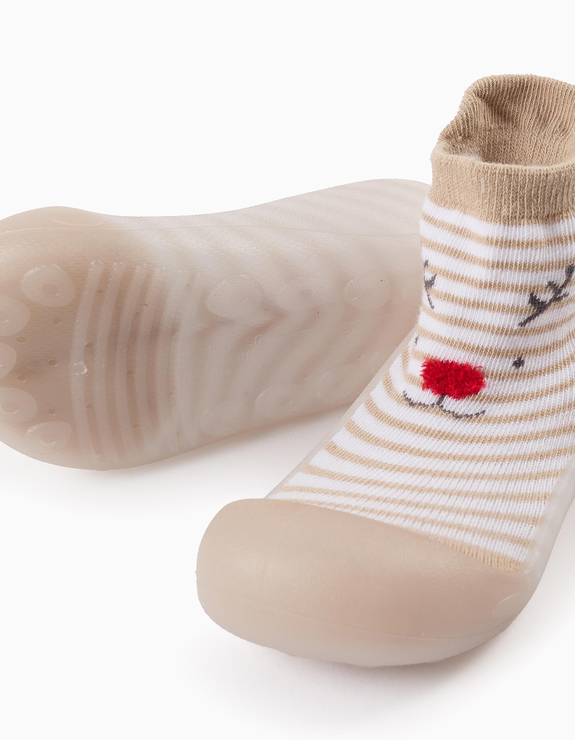 Steppies Chaussettes-Chaussons pour Bébé 'Renne', Blanc/Beige