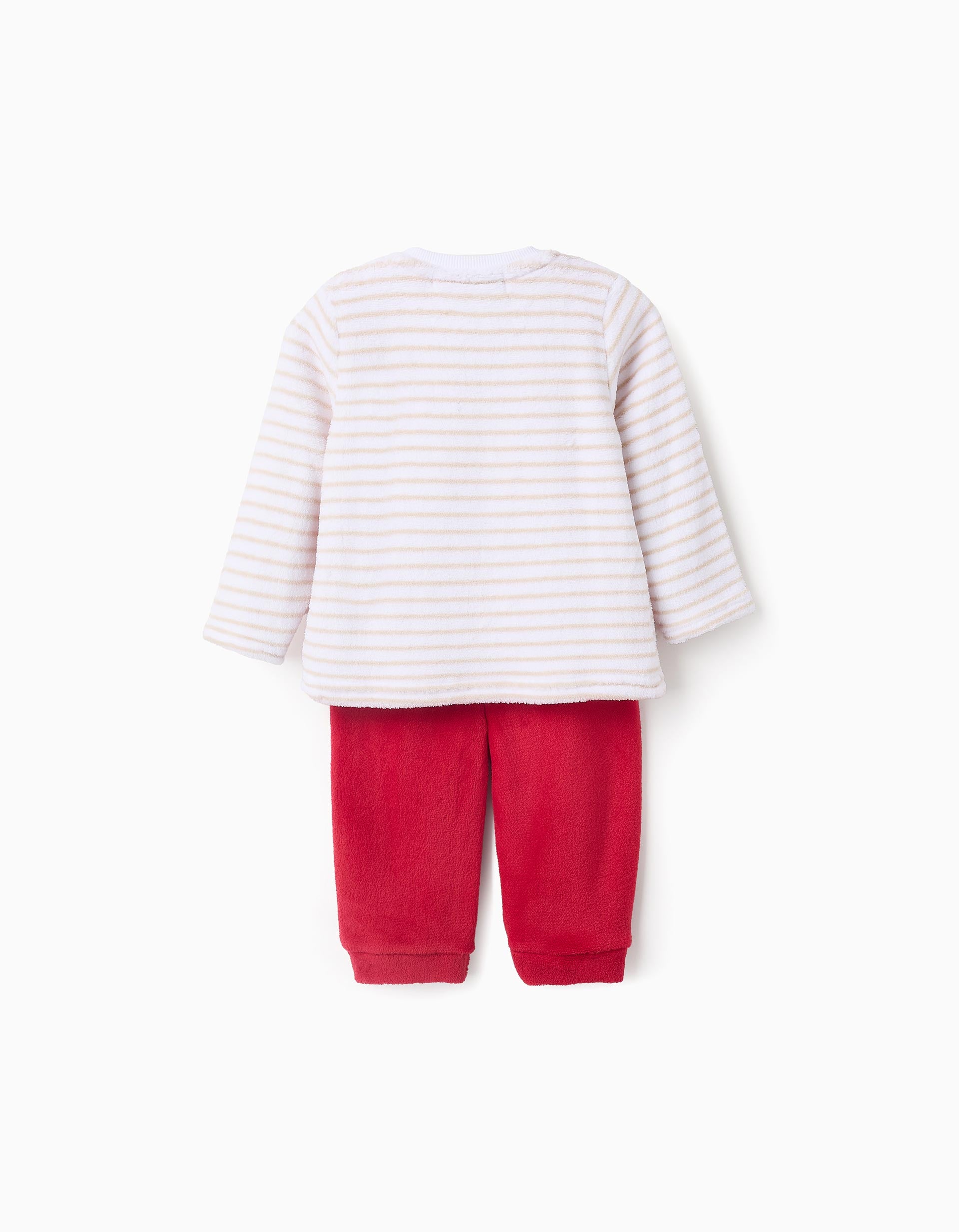 Pyjama en Peluche pour Bébé Fille à Rayures 'Renne', Blanc/Rouge