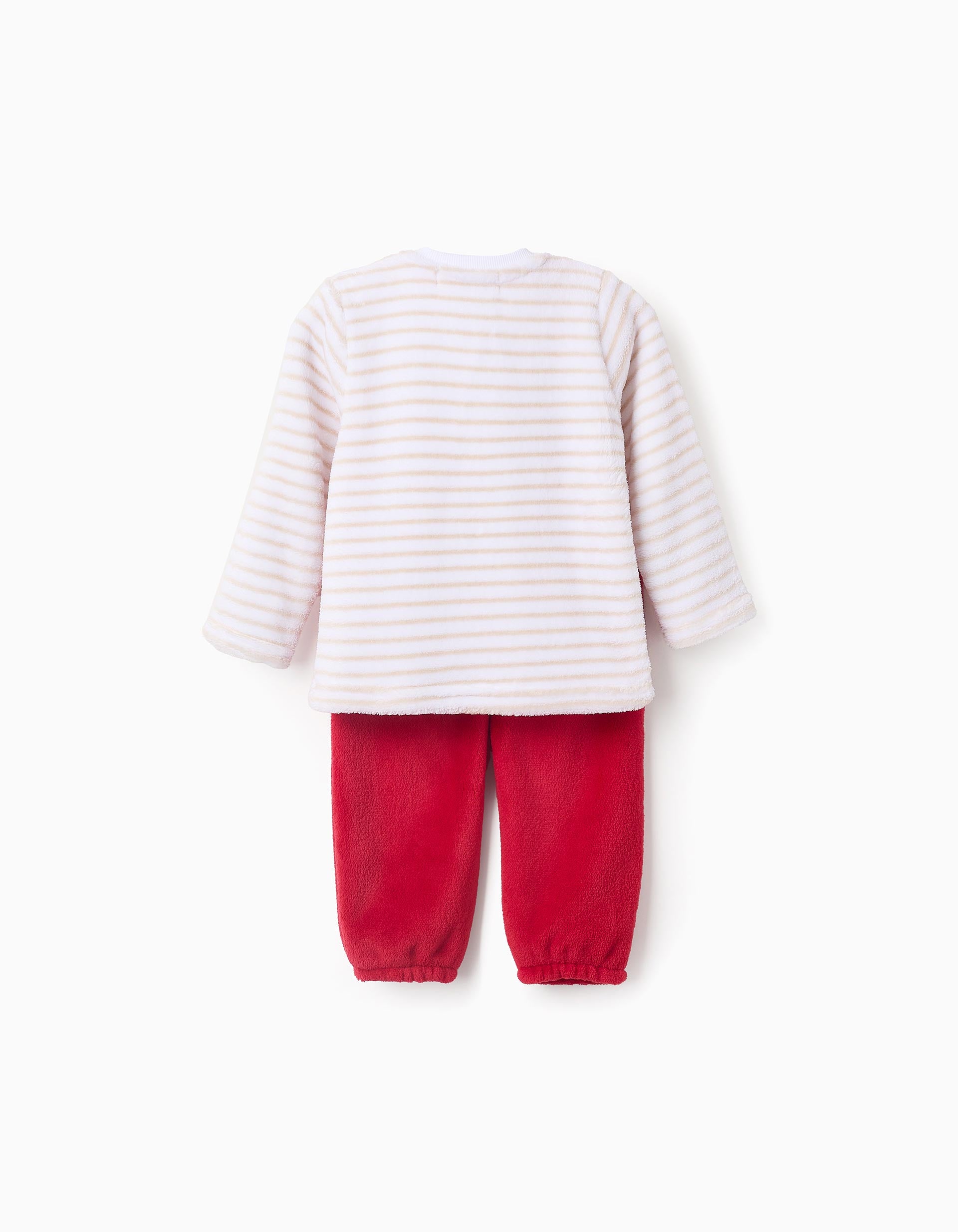 Pijama de Peluche para Bebé Menino con Rayas 'Reno', Blanco/Rojo