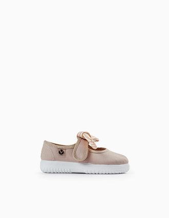 Ballerines Avec Nœud À Rayures Pour Bébé Fille 'Victoria', Beige