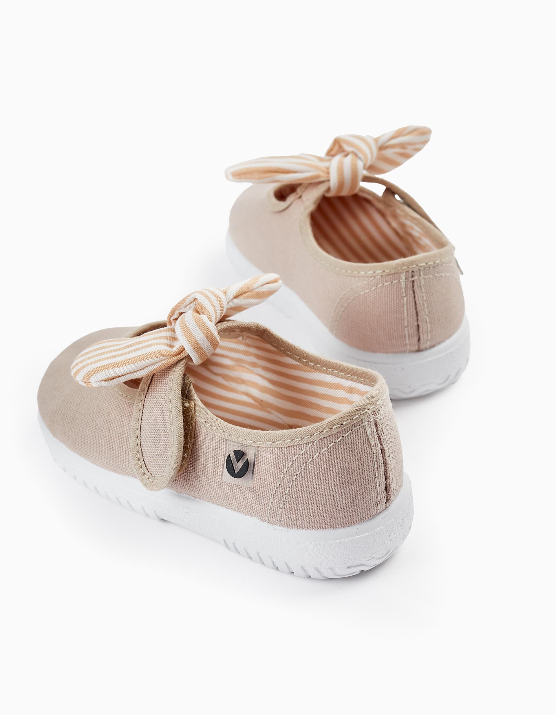 Merceditas con Lazo a Rayas para Bebé Niña 'Victoria', Beige