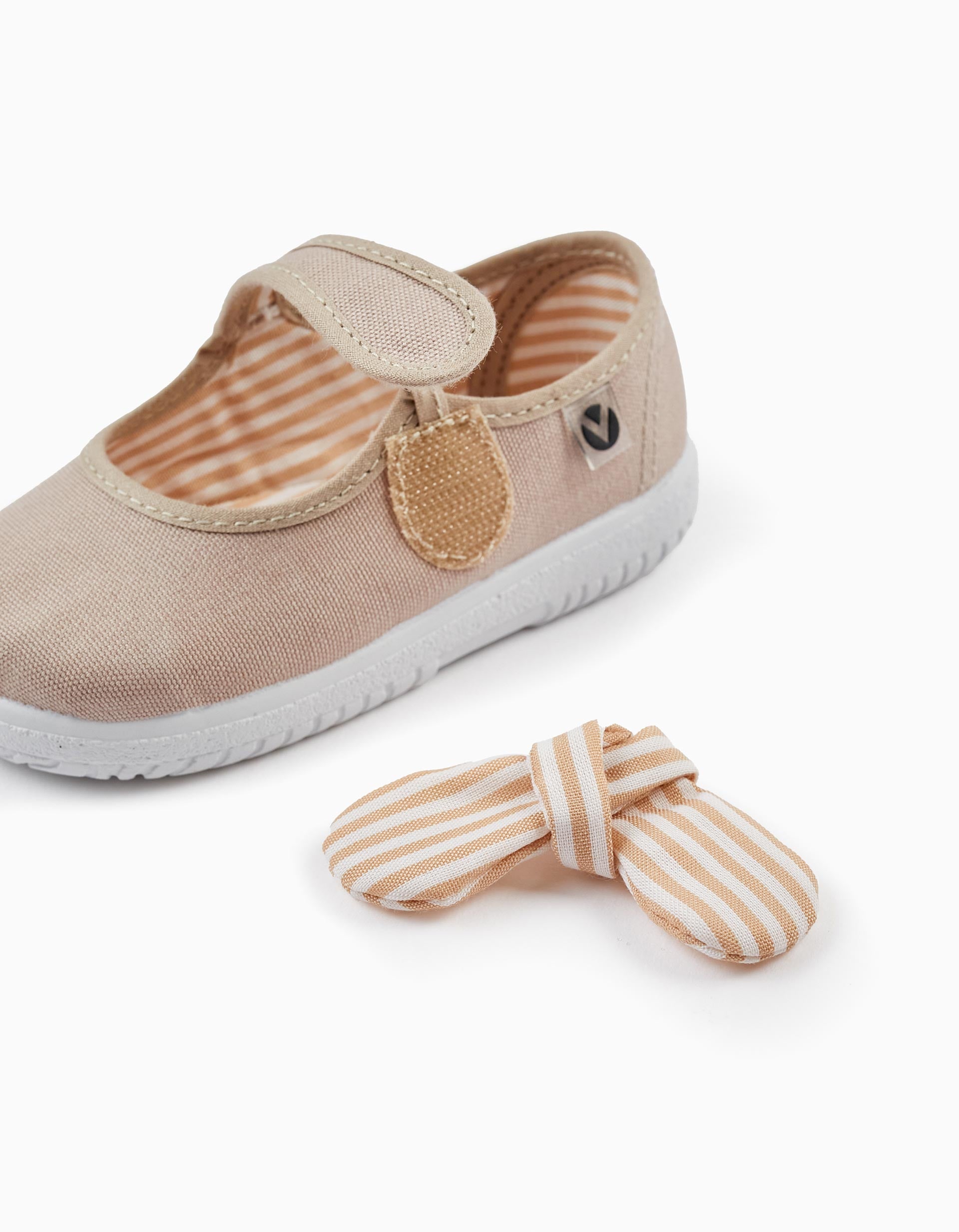 Merceditas con Lazo a Rayas para Bebé Niña 'Victoria', Beige