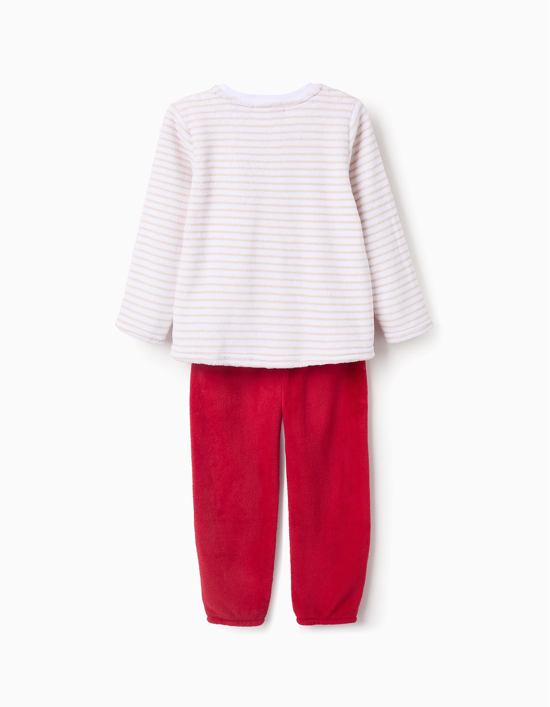 Pyjama en Peluche pour Fille à Rayures 'Renne', Blanc/Rouge