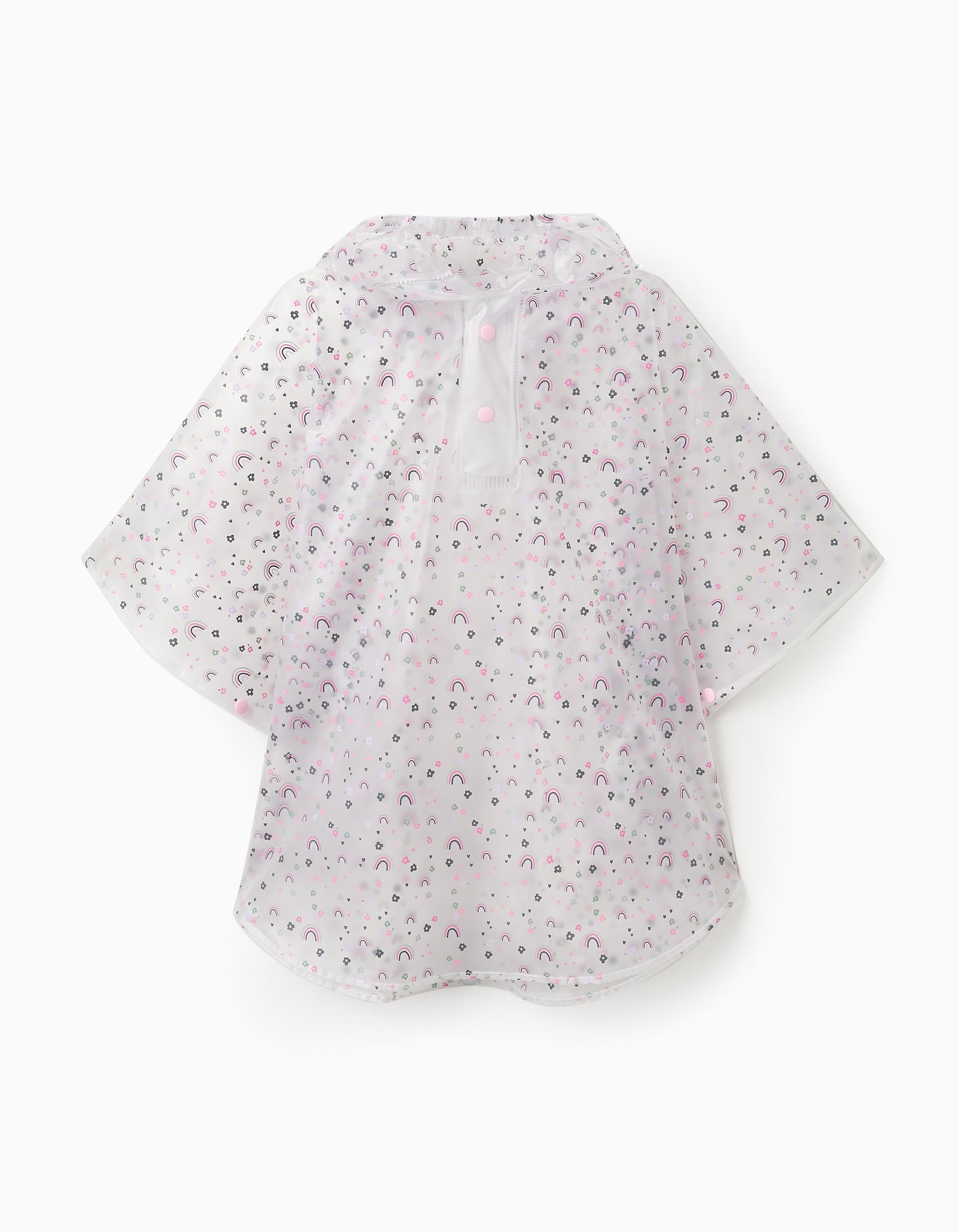 Capa de Chuva Poncho para Bebé Menina 'Flores & Arco-íris', Transparente