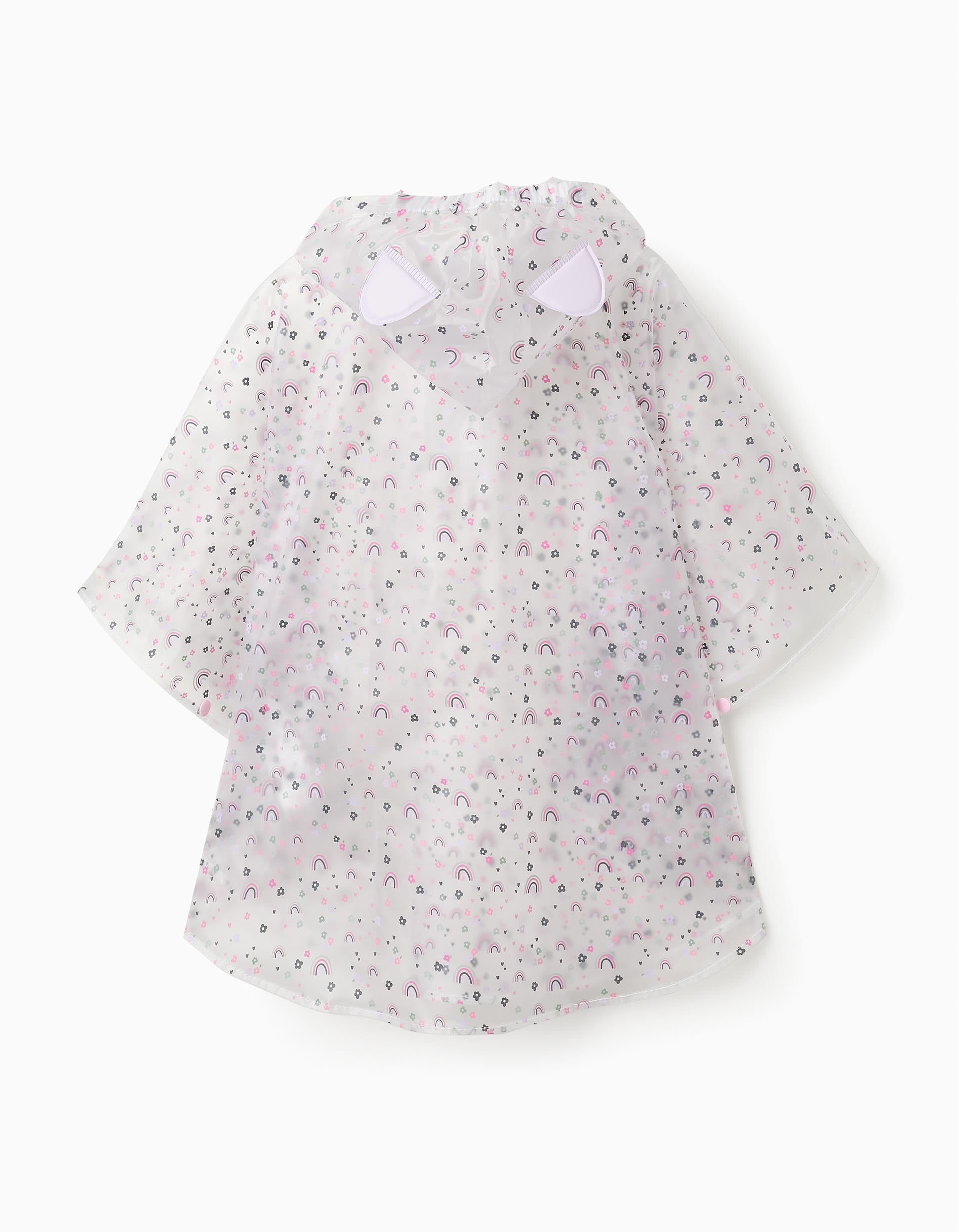 Capa de Chuva Poncho para Bebé Menina 'Flores & Arco-íris', Transparente