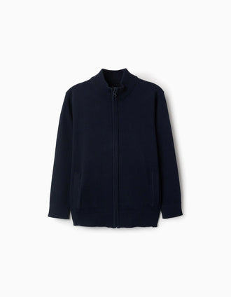Gilet en Maille avec Fermeture Éclair pour Garçon, Bleu Foncé