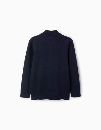 Gilet en Maille avec Fermeture Éclair pour Garçon, Bleu Foncé