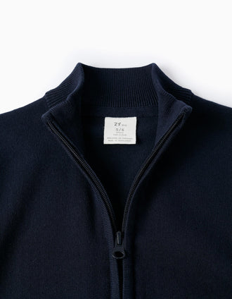 Gilet en Maille avec Fermeture Éclair pour Garçon, Bleu Foncé
