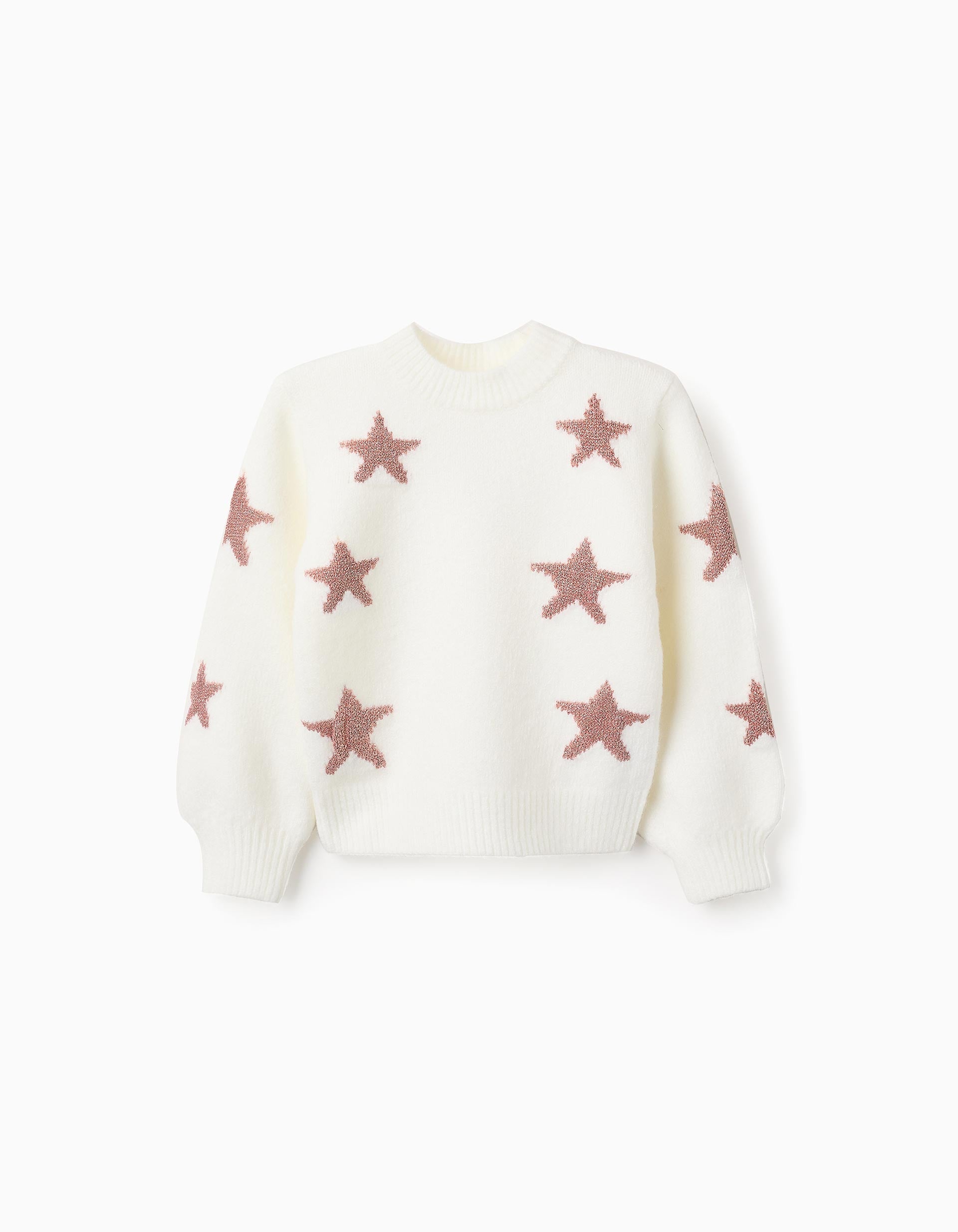 Jersey de Punto con Estrellas de Lúrex para Niña, Blanco/Rosa Dorado