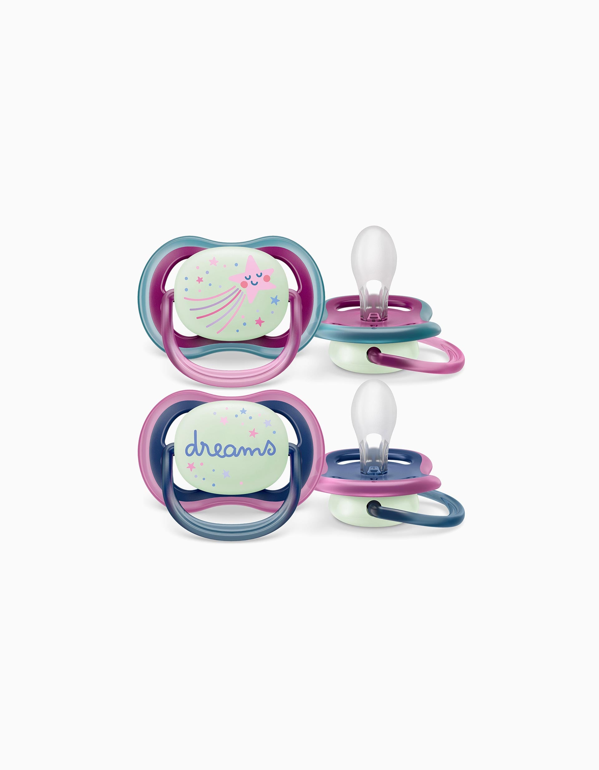 2 Chupetas Philips/Avent Ultra Air Silicone Brilha No Escuro 6-18M, Dreams