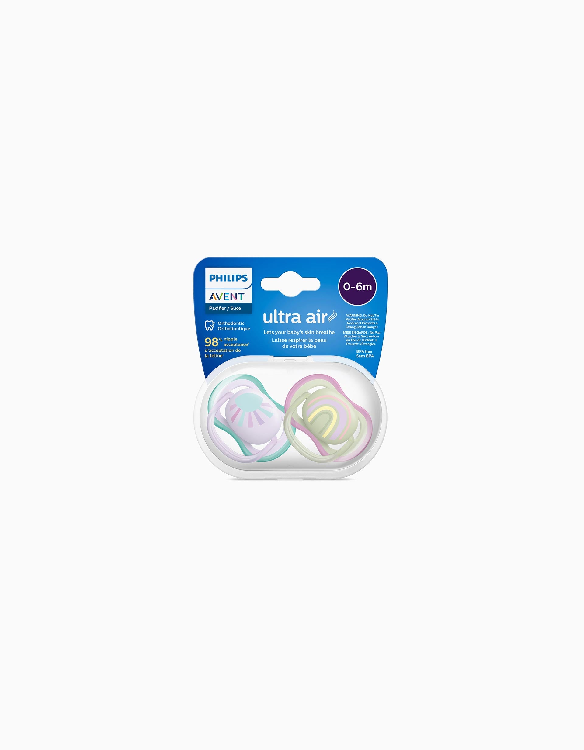 2 Chupetas Philips/Avent Ultra Air Silicone  0-6M, Rosa/Verde 