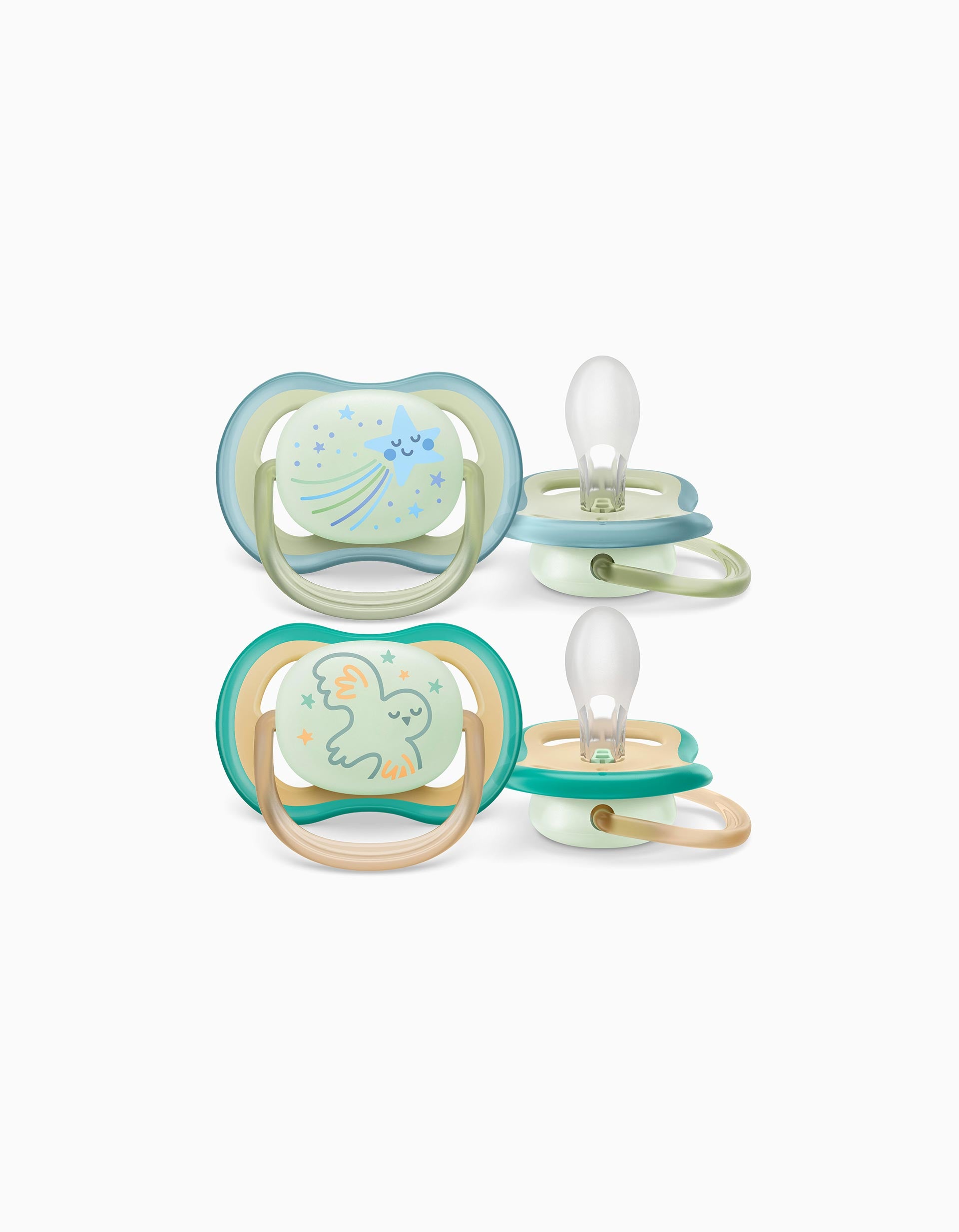 2 Chupetas Philips/Avent Ultra Air Silicone Brilha No Escuro 0-6M, Star