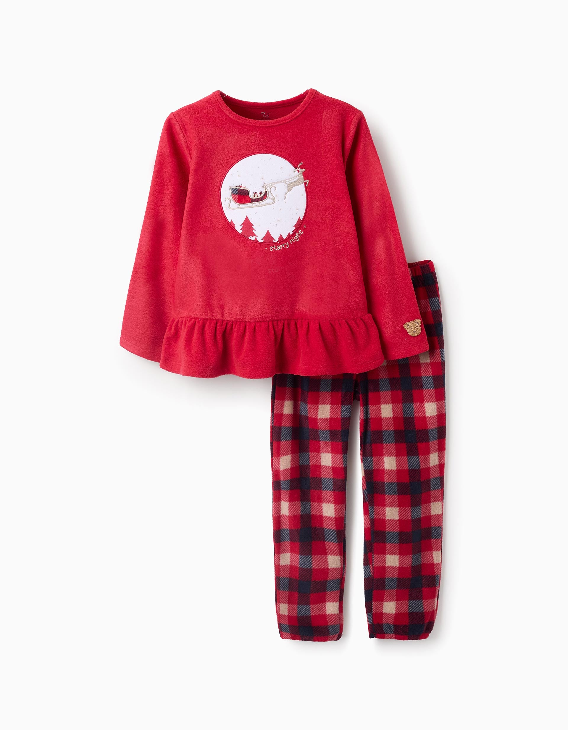 Pijama Polar para Menina com Xadrez 'Trenó', Vermelho