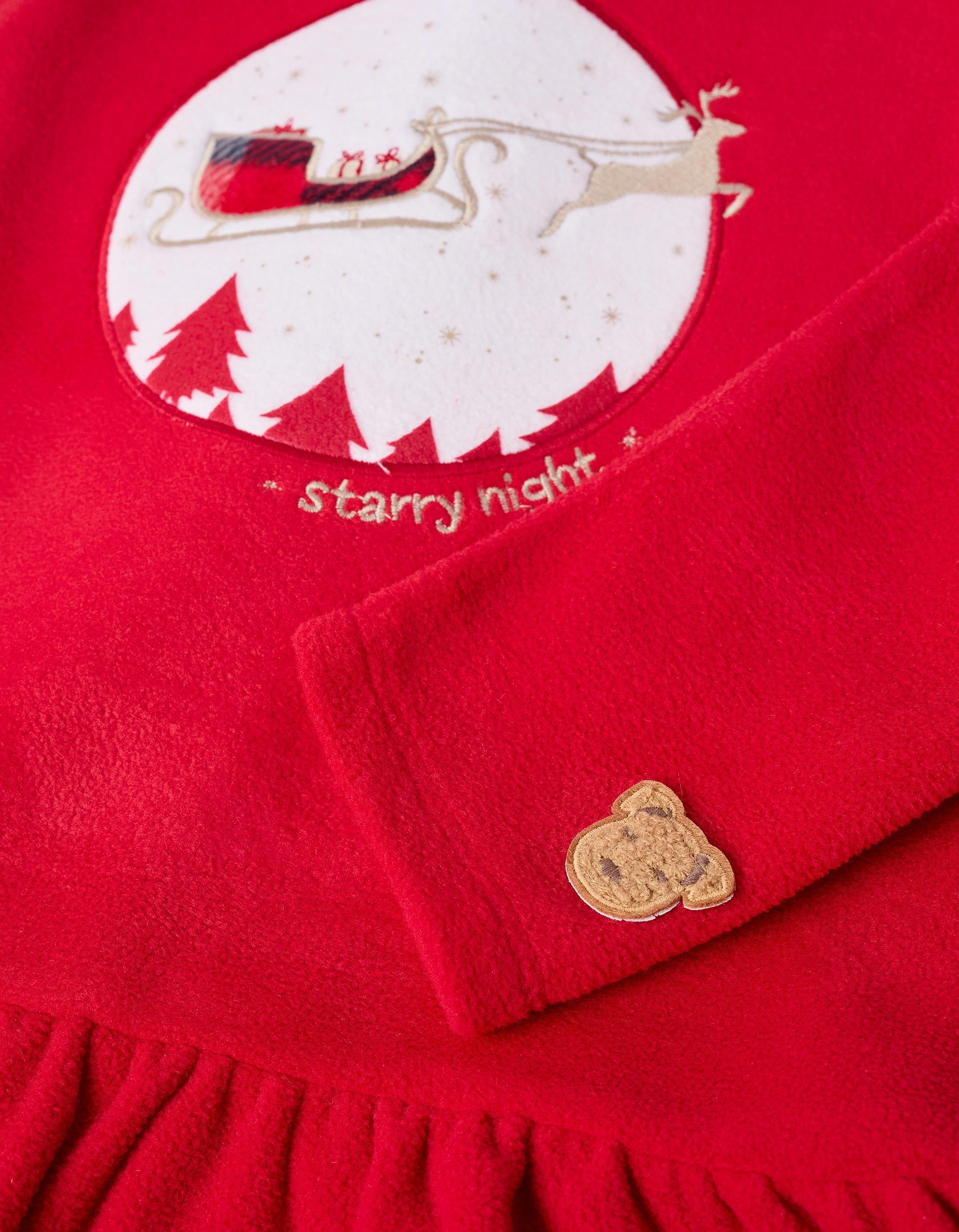 Pijama Polar para Niña con Cuadros 'Trineo', Rojo