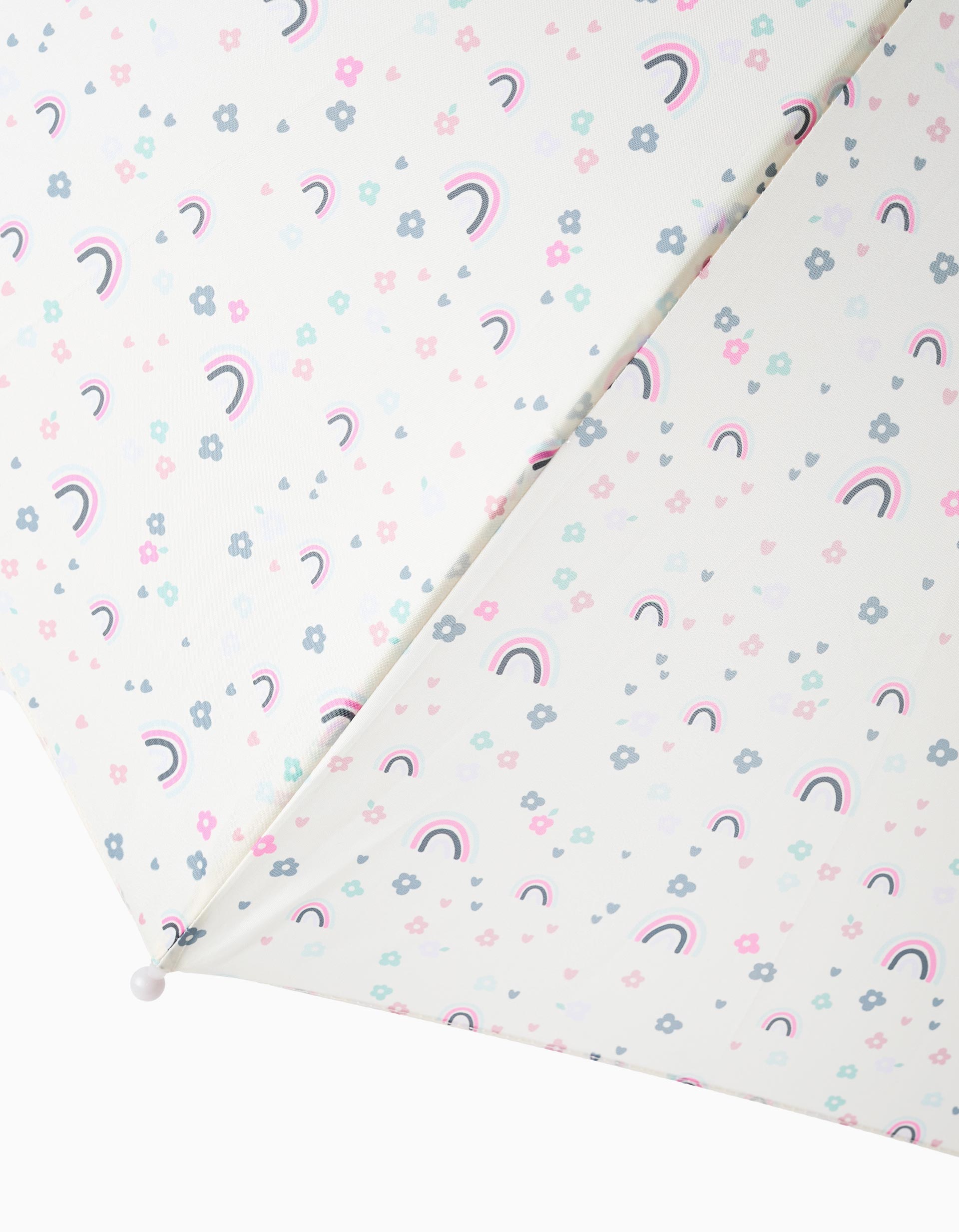 Parapluie pour Bébé et Fille 'Fleurs & Arc-en-ciel', Beige