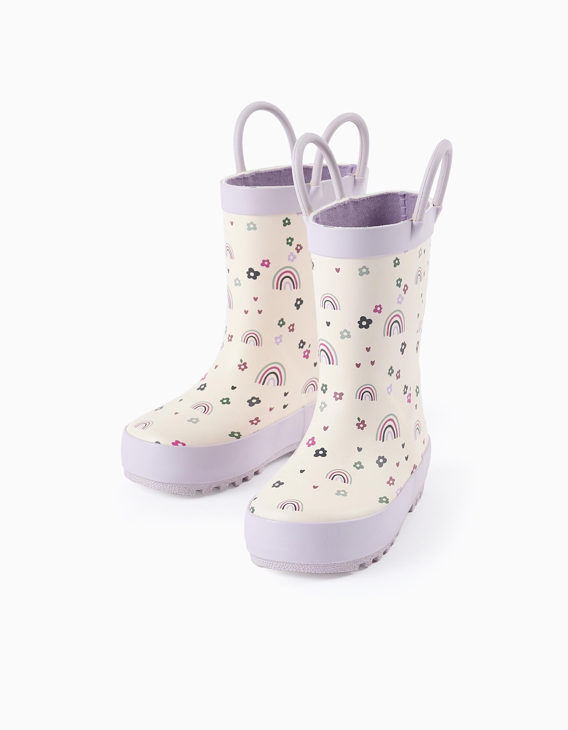 Botas de Agua para Bebé Niña 'Flores & Arco Iris', Blanco/Lila