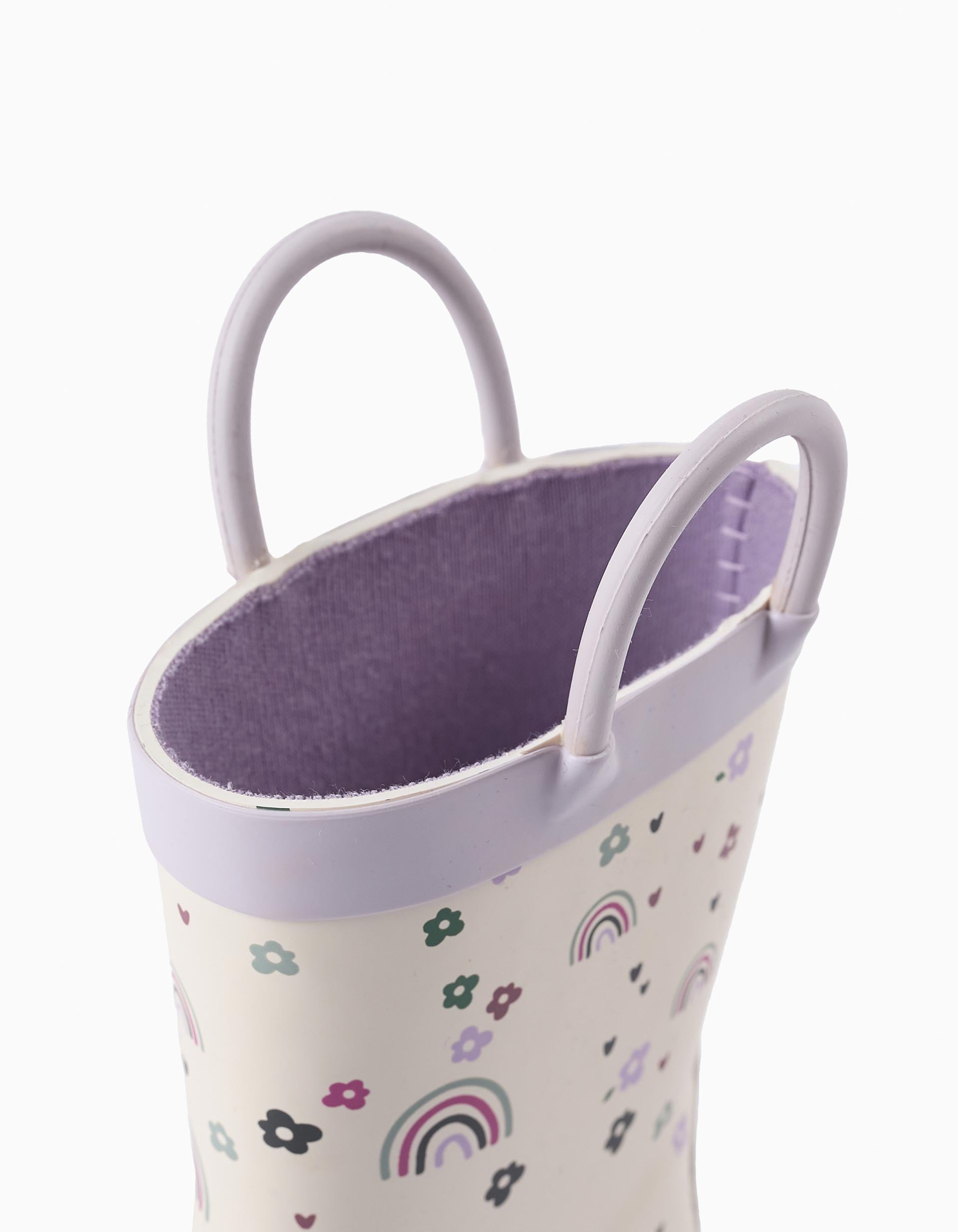 Bottes de Pluie pour Bébé Fille 'Fleurs & Arc-en-ciel', Blanc/Lilas