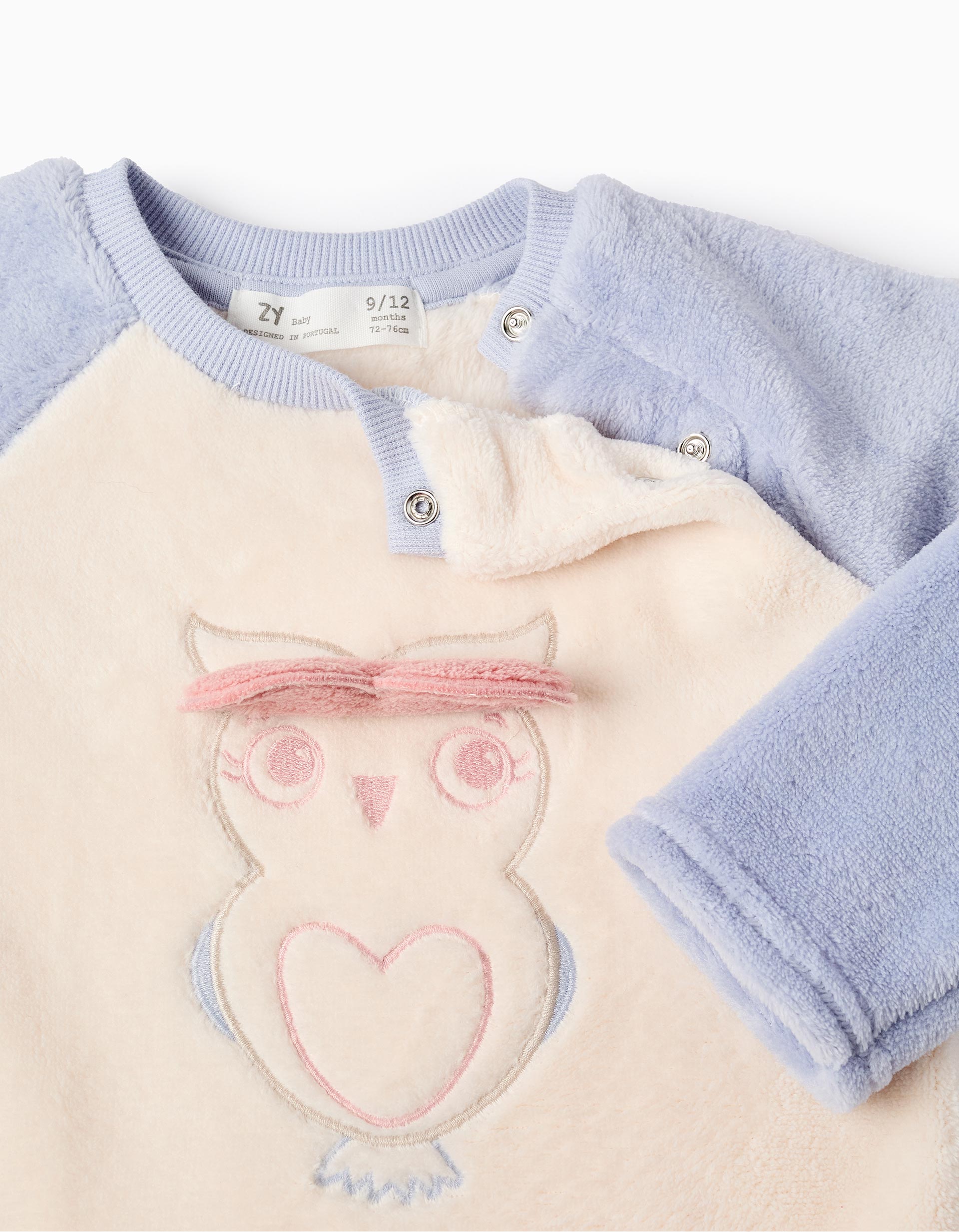 Pyjama En Peluche Pour Bébé Fille 'Chouette', Blanc/Bleu