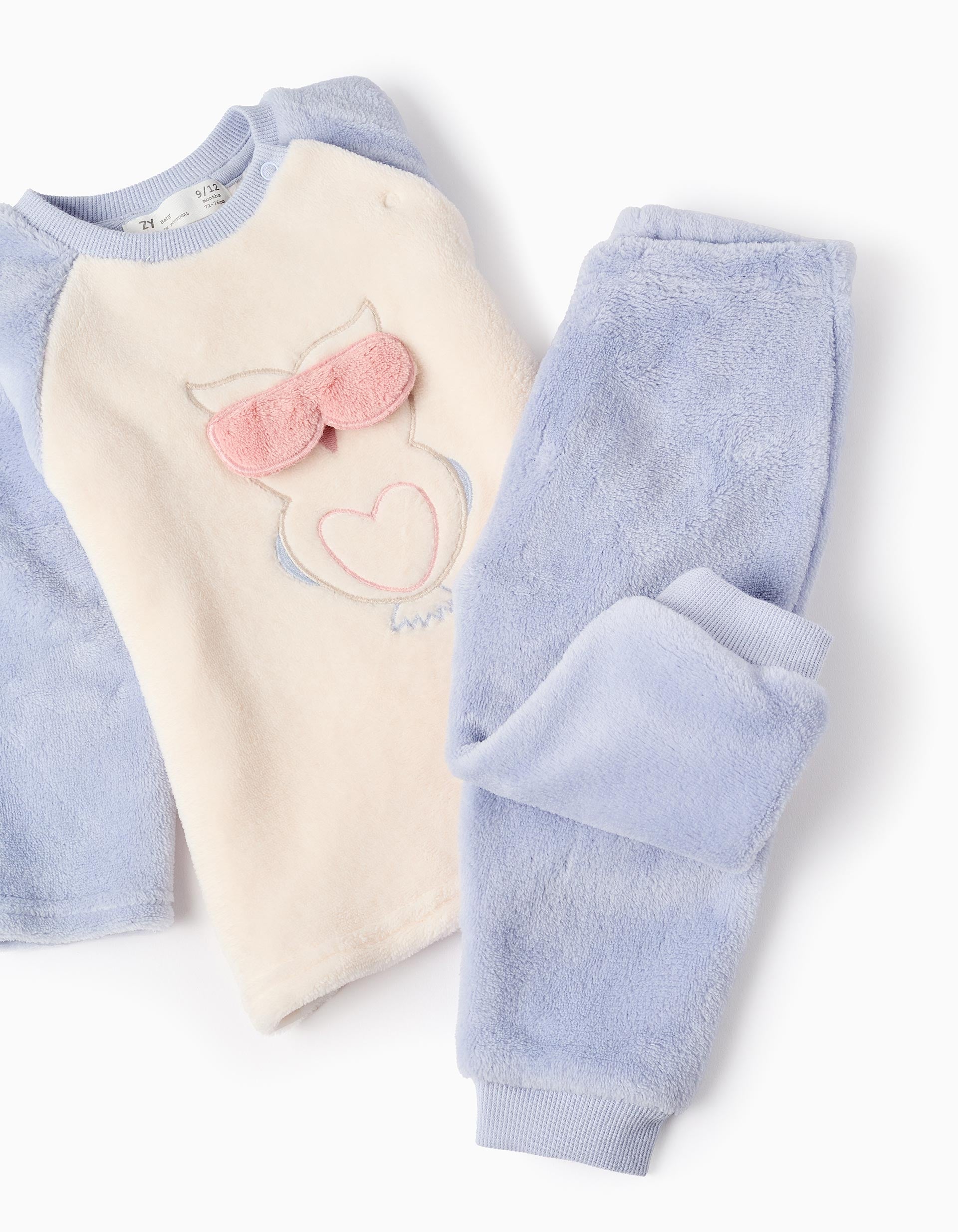 Pyjama En Peluche Pour Bébé Fille 'Chouette', Blanc/Bleu