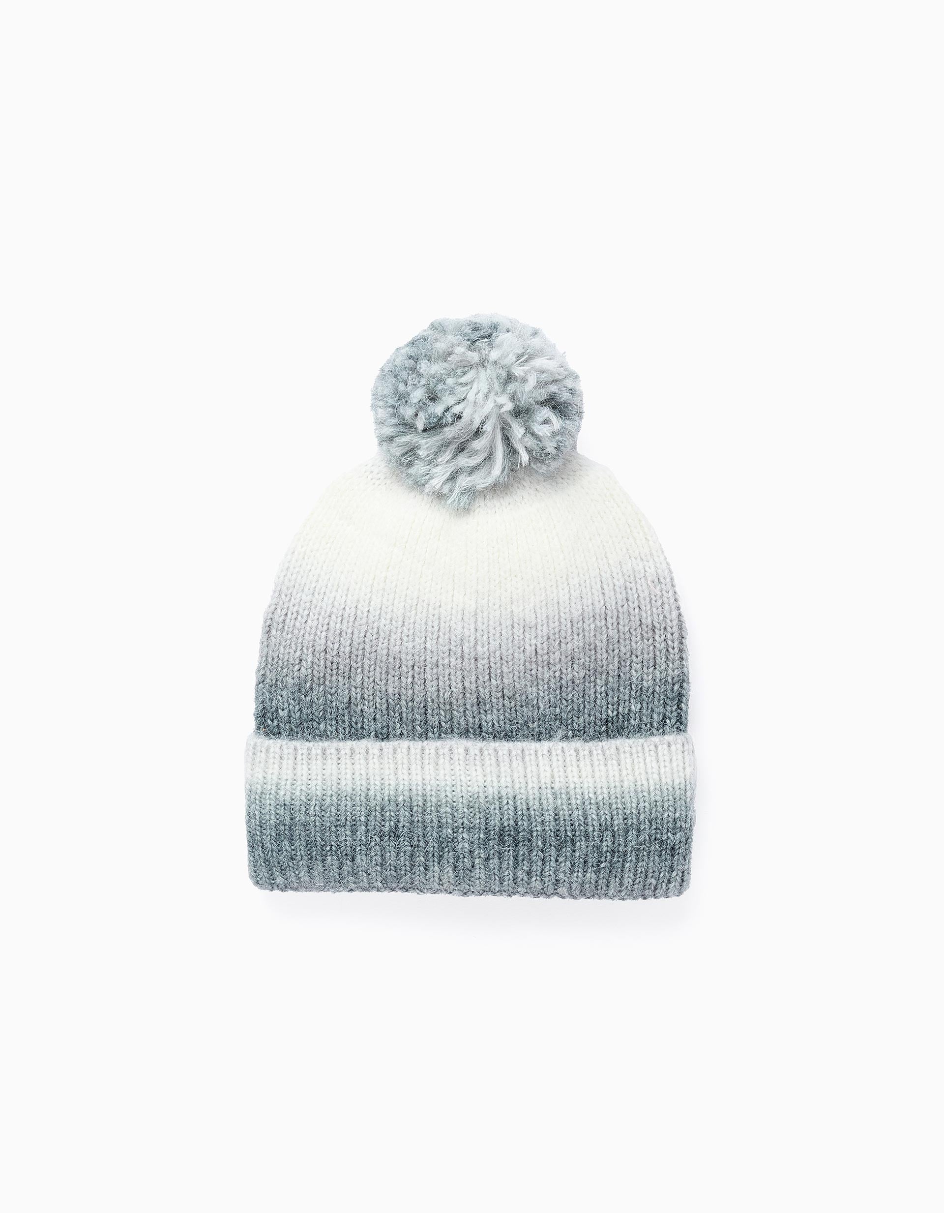 Knitted Gradient Beanie for Children, White/Grey