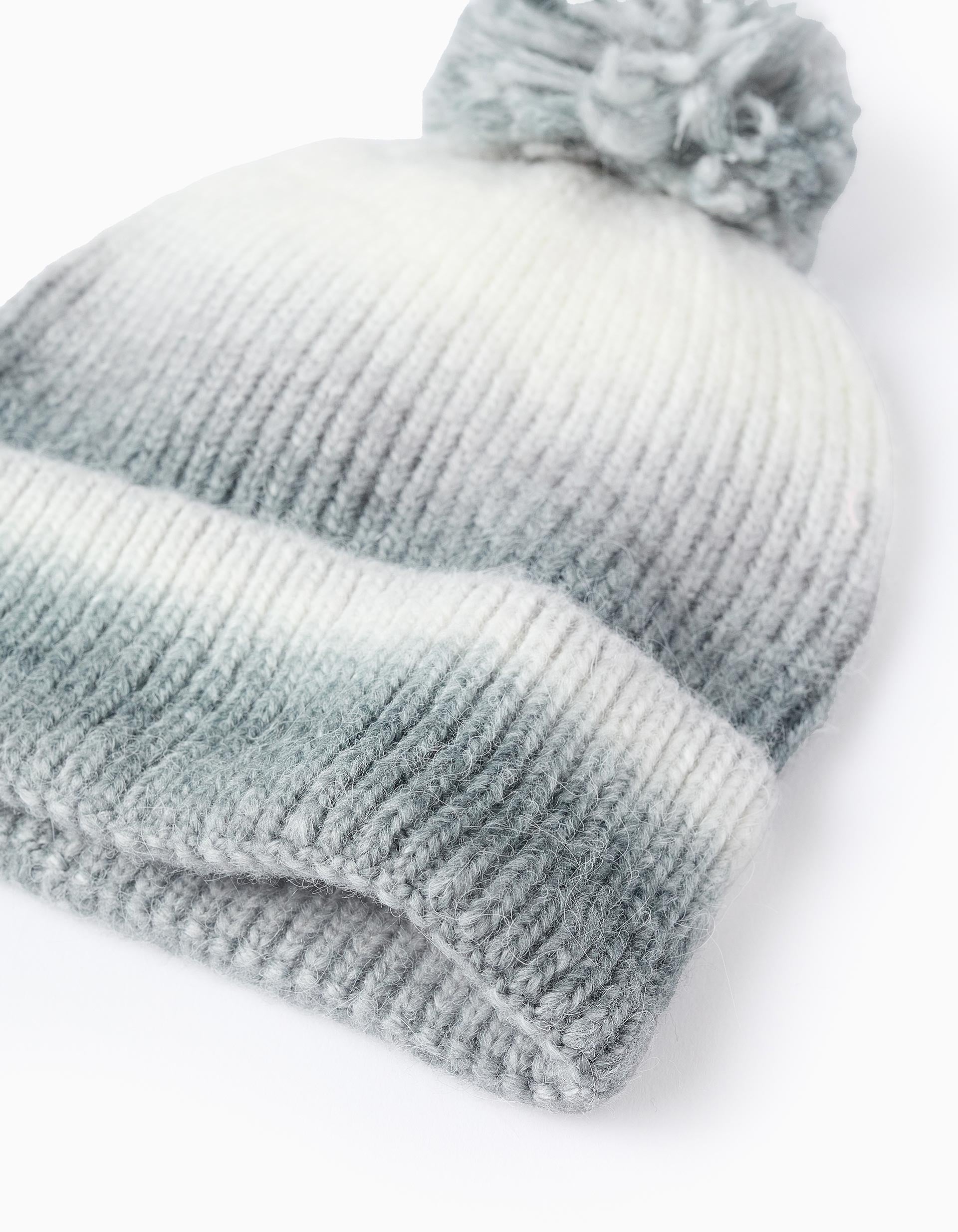 Knitted Gradient Beanie for Children, White/Grey