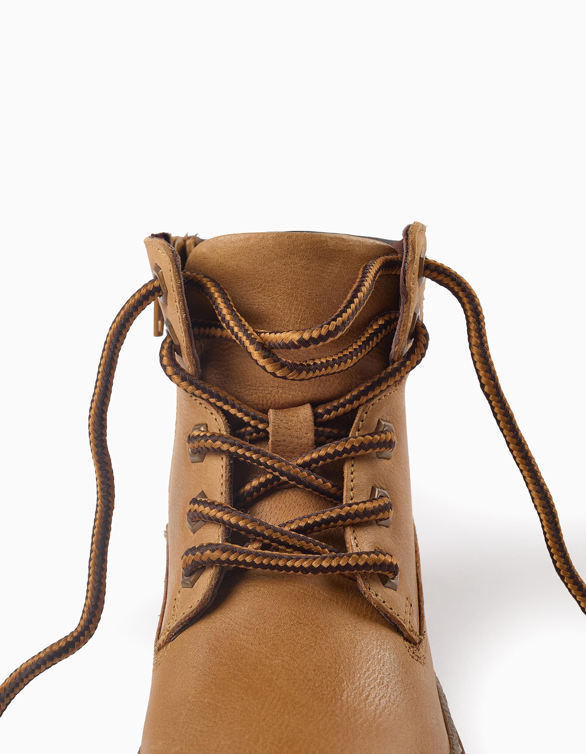 Botas de Piel con Cordones y Cremallera para Niño, Beige Oscuro