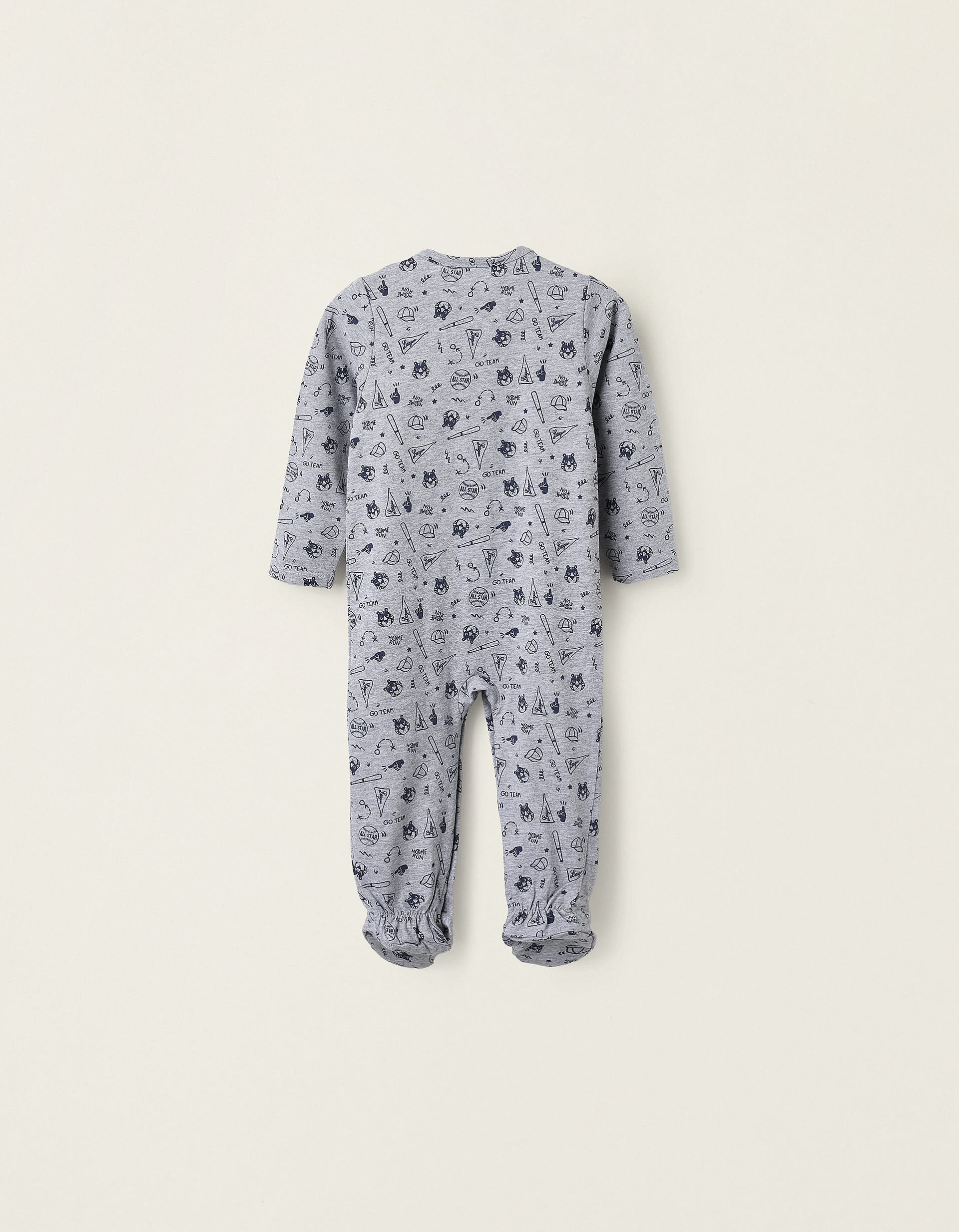 2 Grenouillères en Coton pour Bébé Garçon 'Tigre', Gris/Bleu