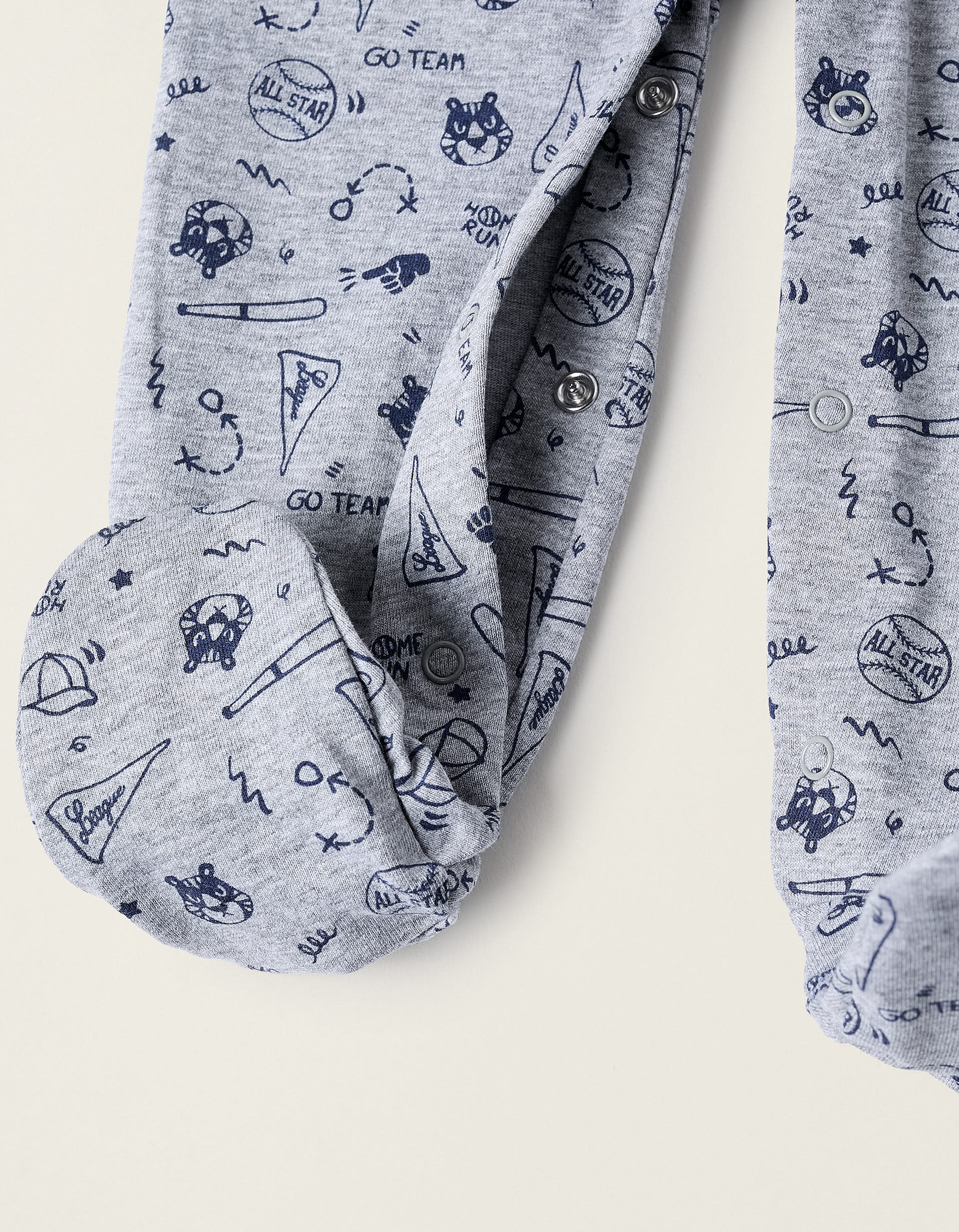 2 Grenouillères en Coton pour Bébé Garçon 'Tigre', Gris/Bleu