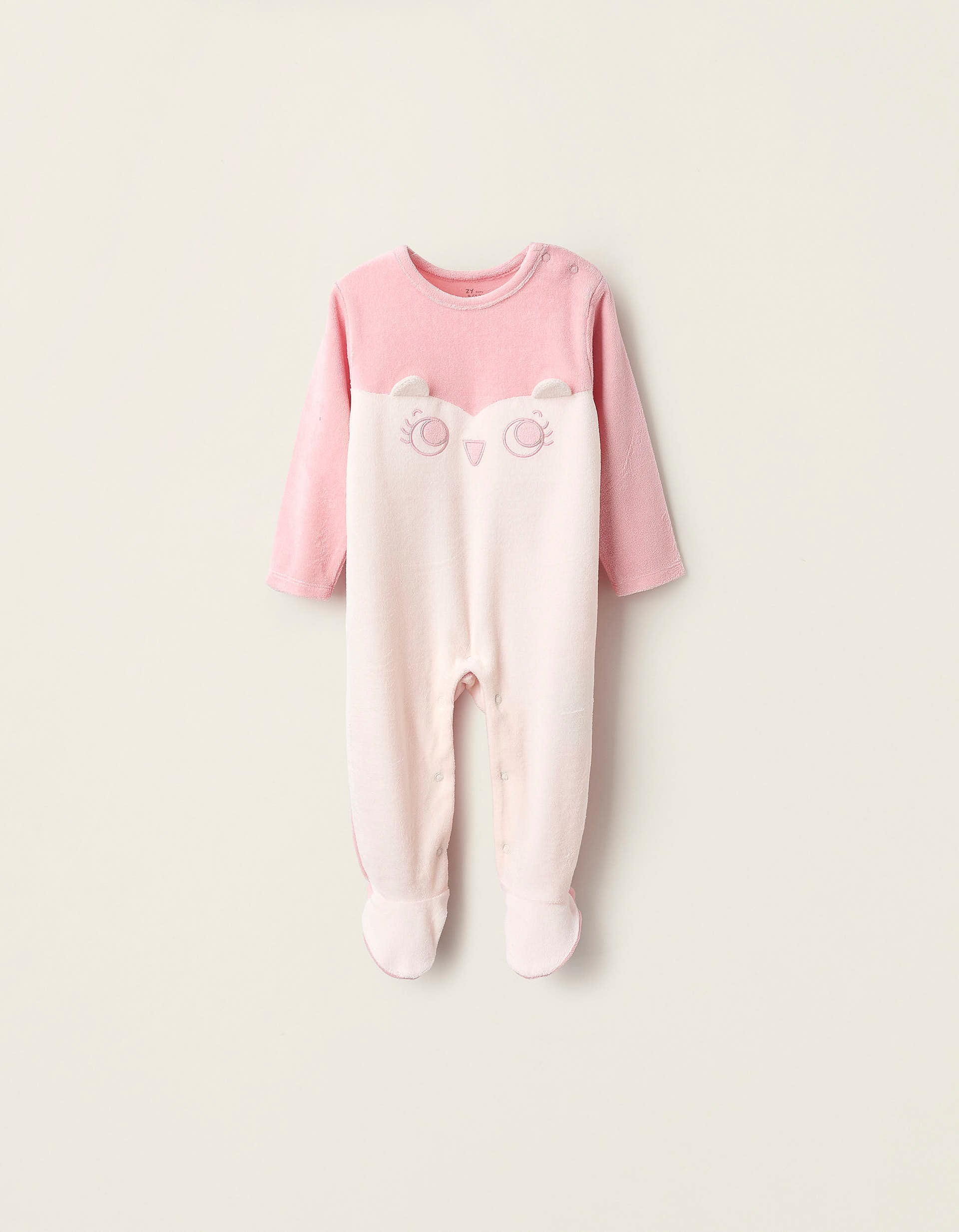 Velours Sleepsuit for Baby Girls 'Owl', Pink/White