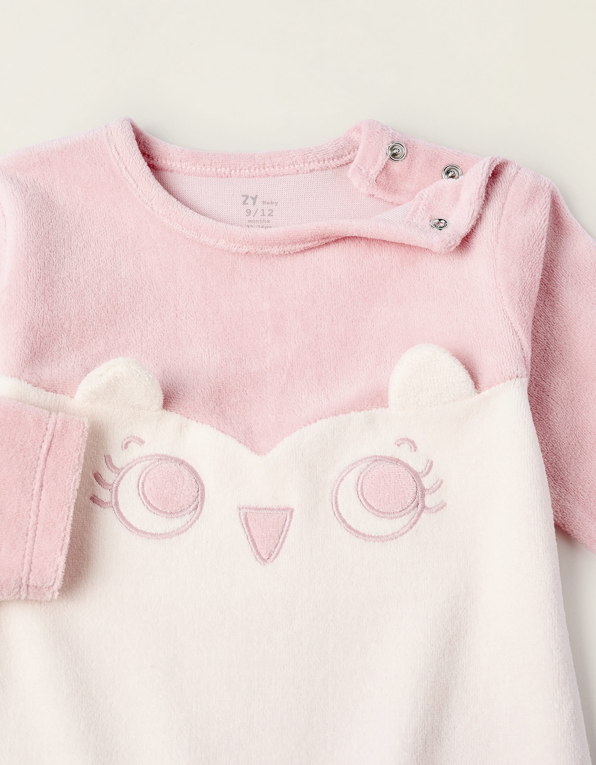 Velours Sleepsuit for Baby Girls 'Owl', Pink/White