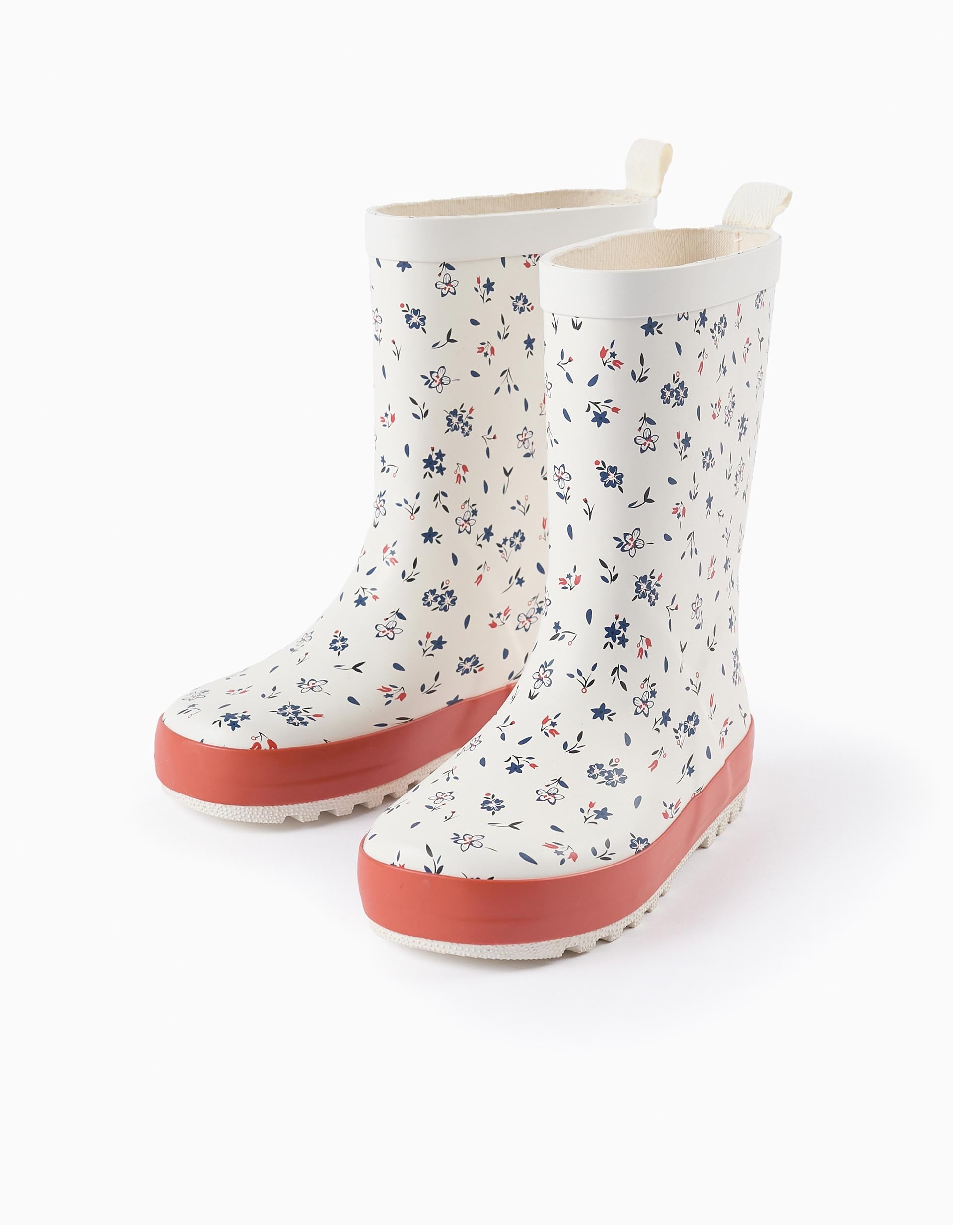 Floral Wellies for Girls, White/Orange