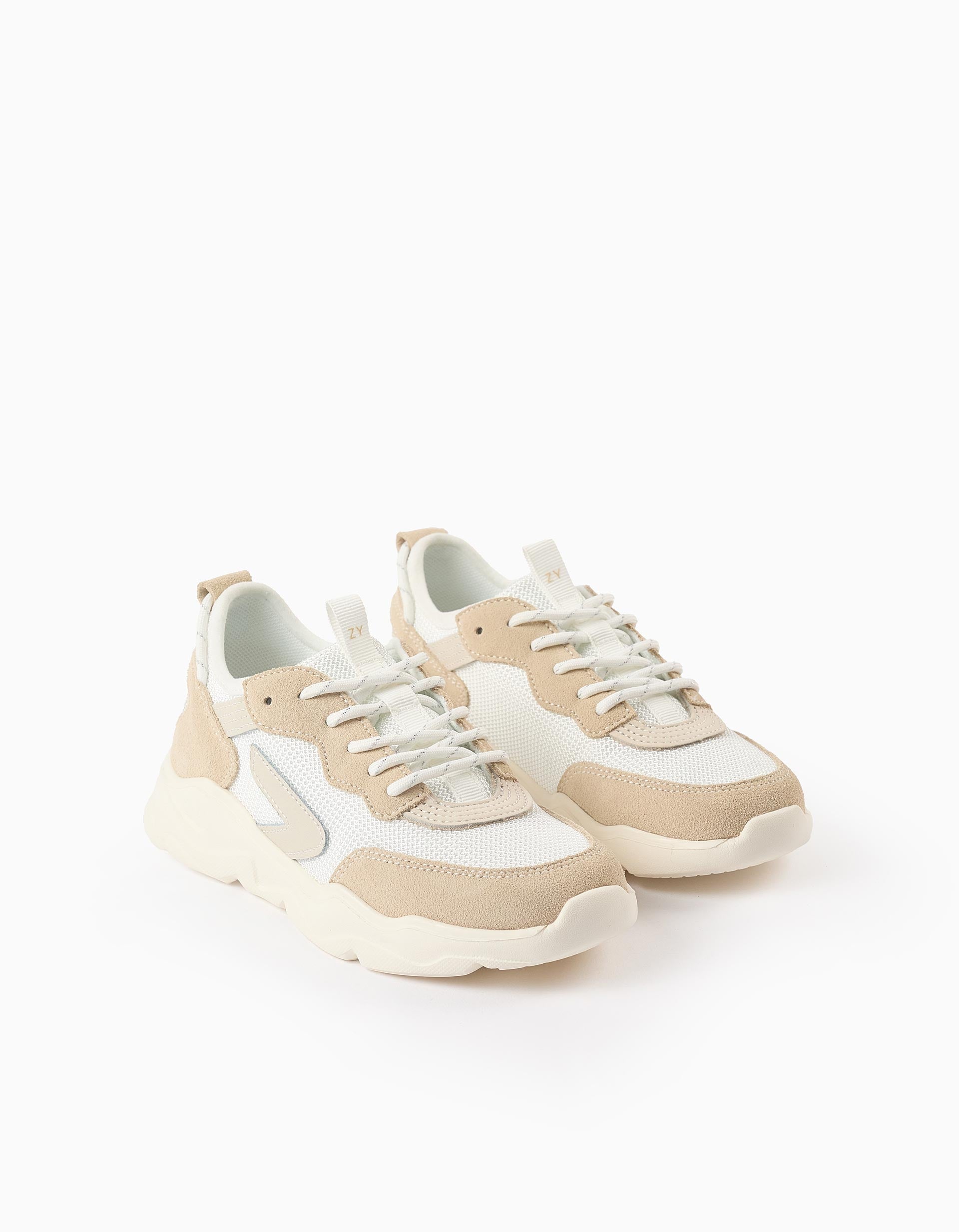 Baskets en Cuir et Mesh pour Fille 'Superlight Runner', Blanc/Beige