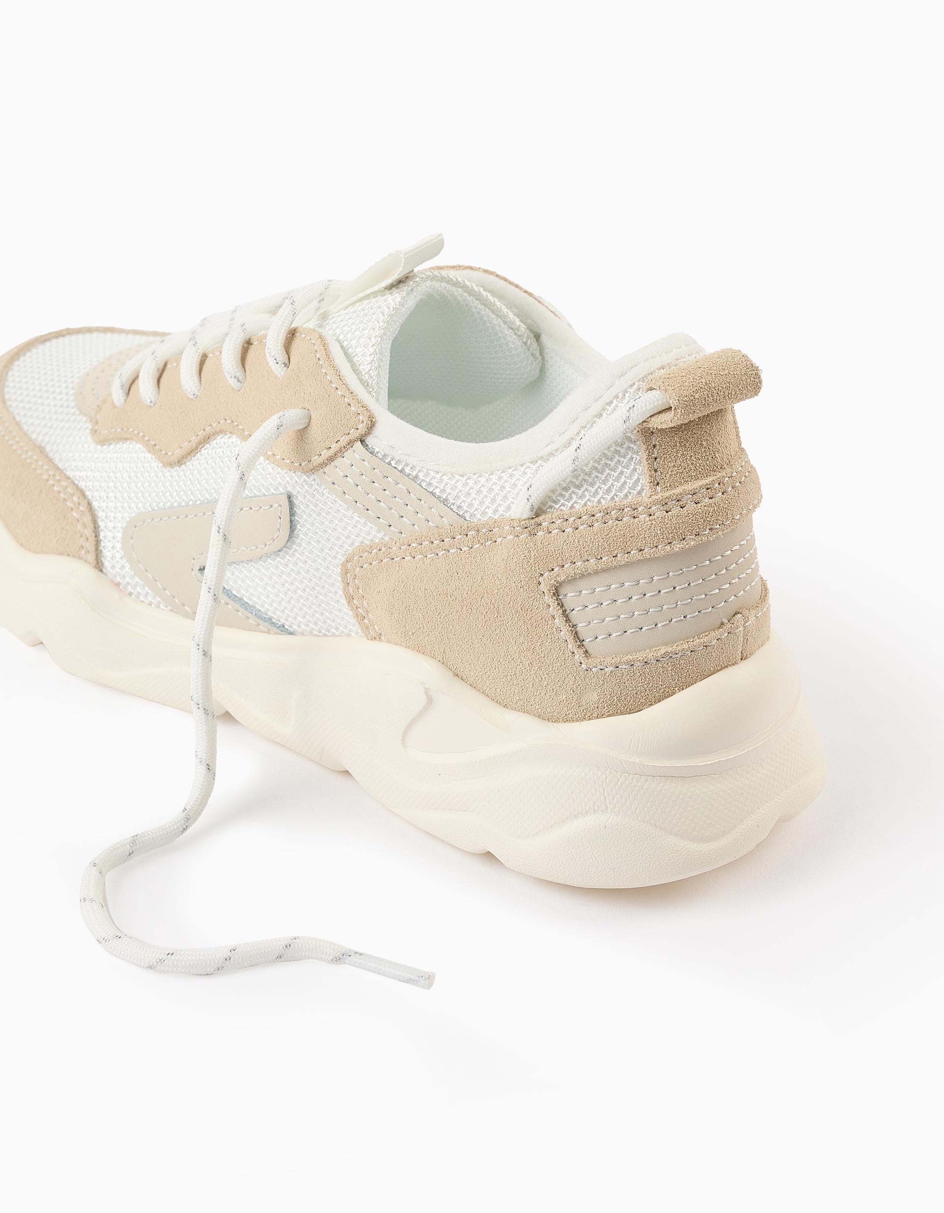 Baskets en Cuir et Mesh pour Fille 'Superlight Runner', Blanc/Beige