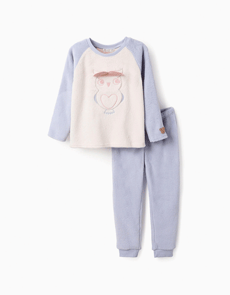 Pijama Afelpado para Niña 'Búho', Blanco/Azul