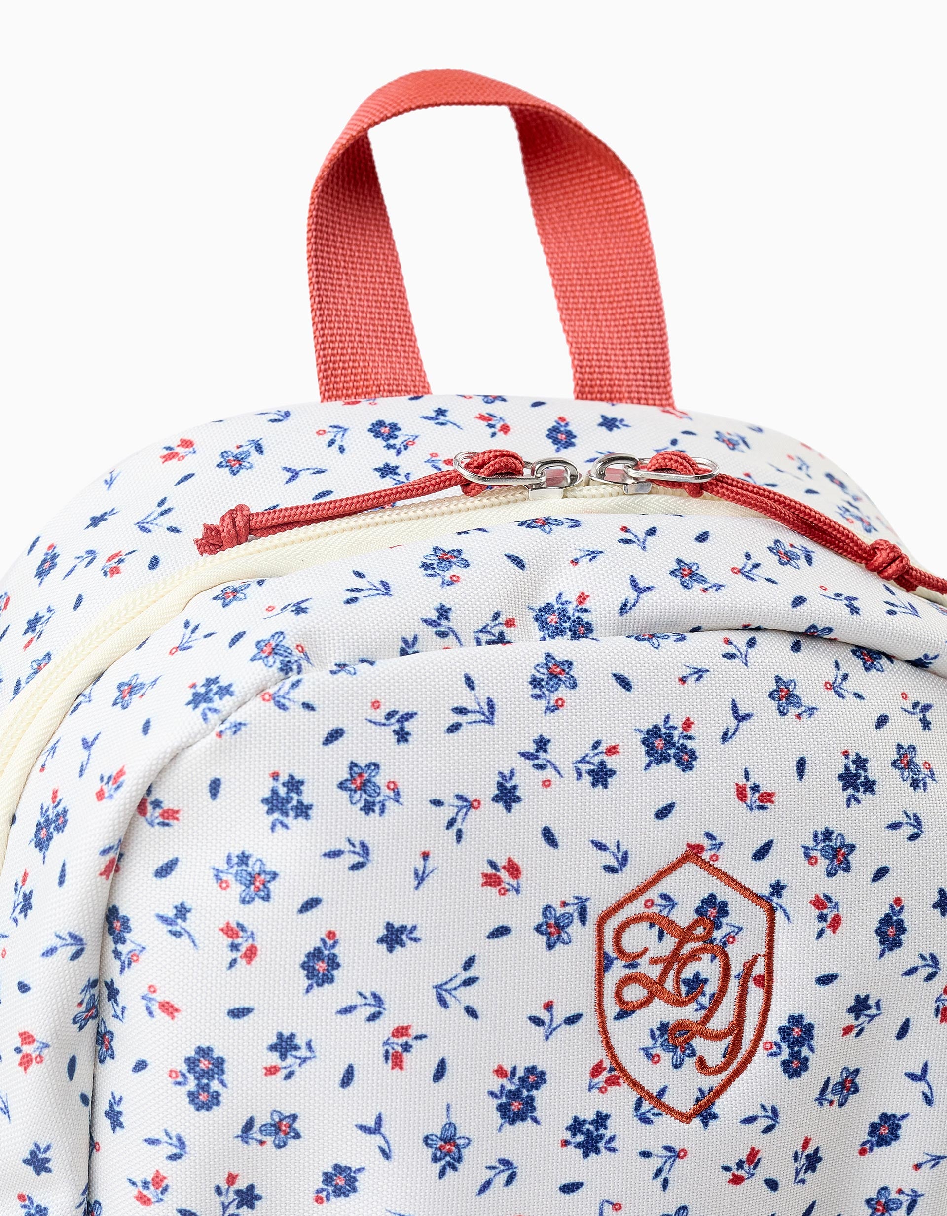 Mochila Floral para Bebé e Menina, Bege/Laranja