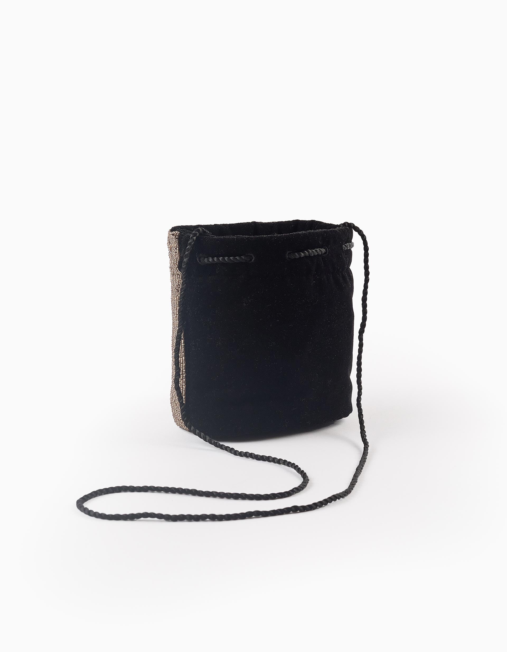 Bolsa a Tiracolo em Veludo e com Missangas para Menina, Preto/Dourado