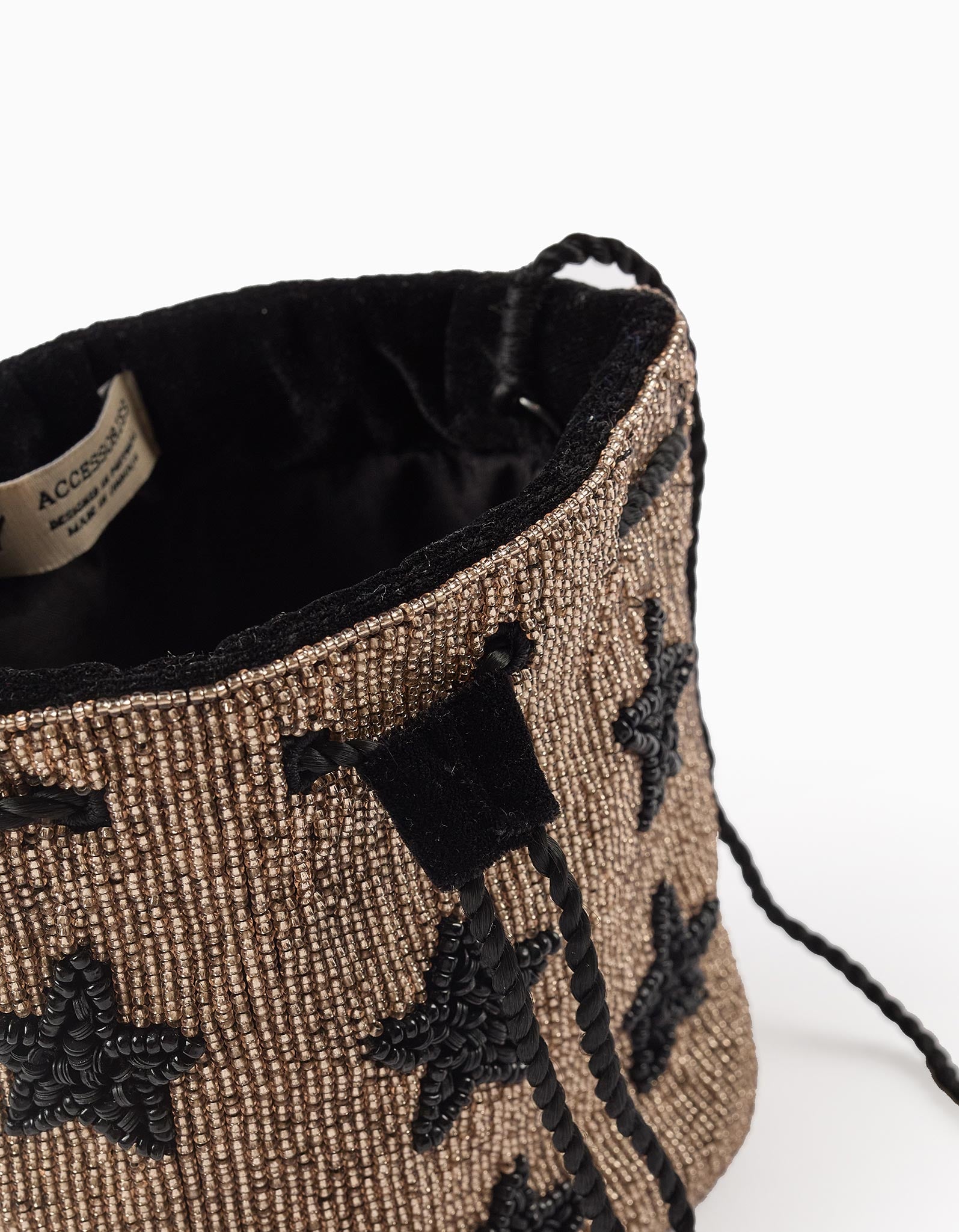 Sac Bandoulière en Velours et avec Perles pour Fille, Noir/Doré