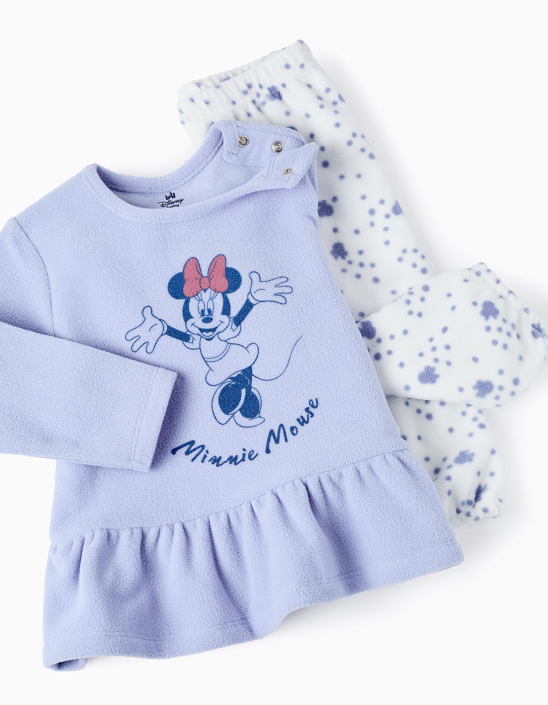 Pyjama en Polaire pour Bébé Fille 'Minnie', Lilas/Blanc