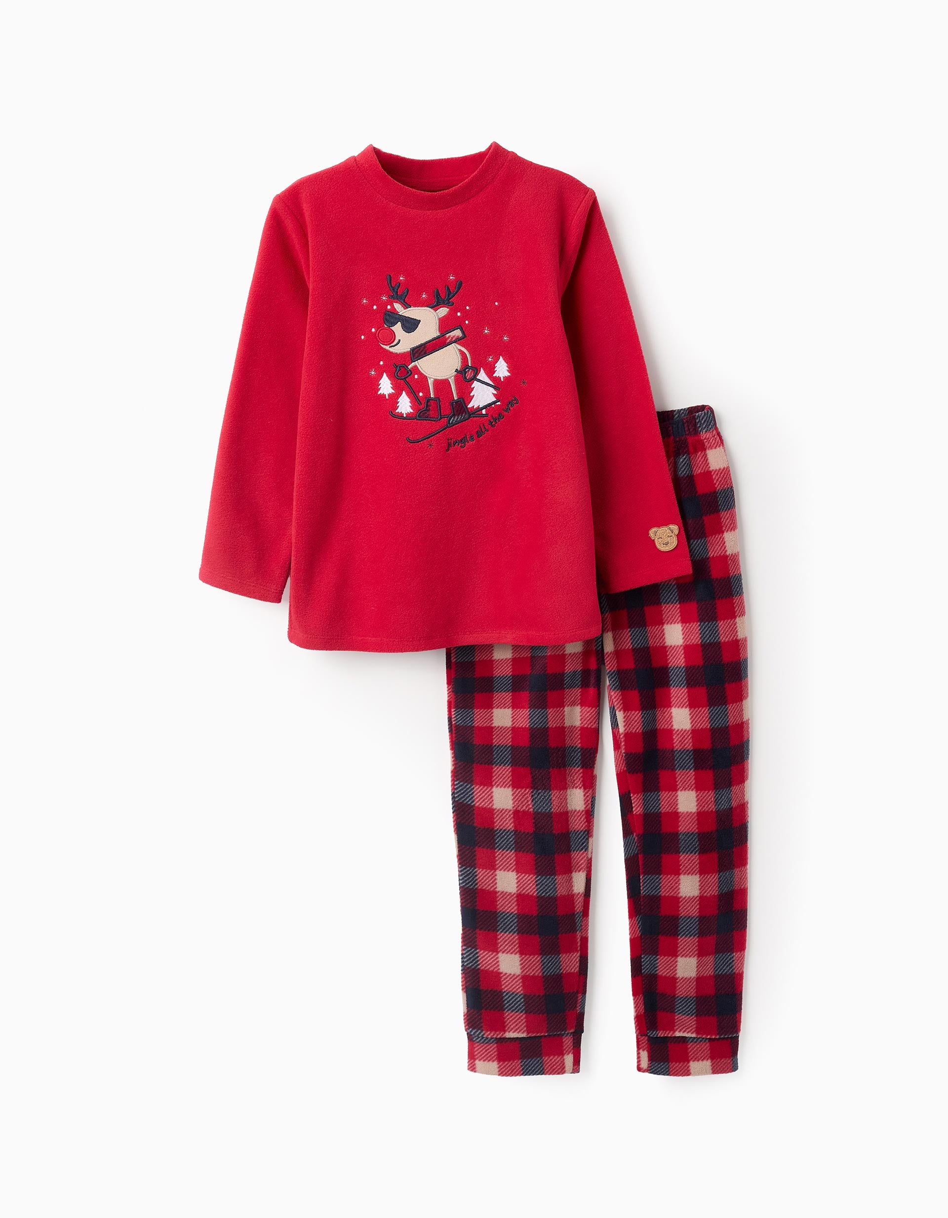 Pyjama Polaire pour Garçon avec Carreaux 'Renne', Rouge