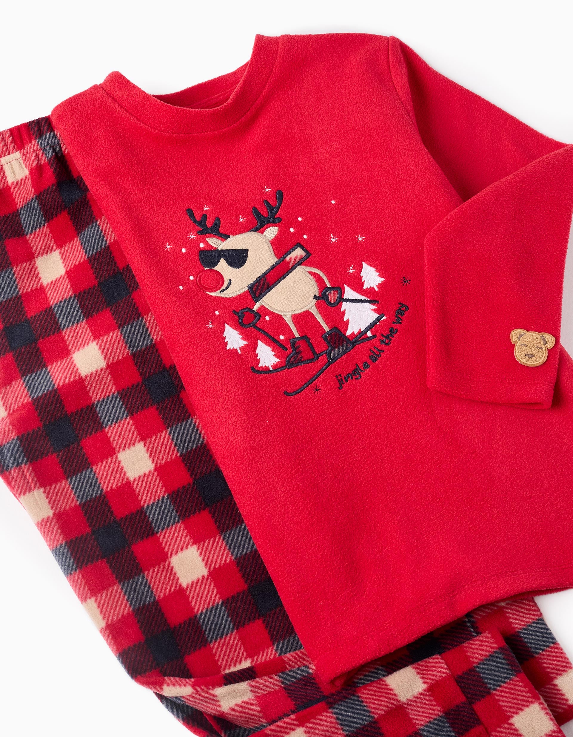 Pijama Polar para Niño con Cuadros 'Reno', Rojo