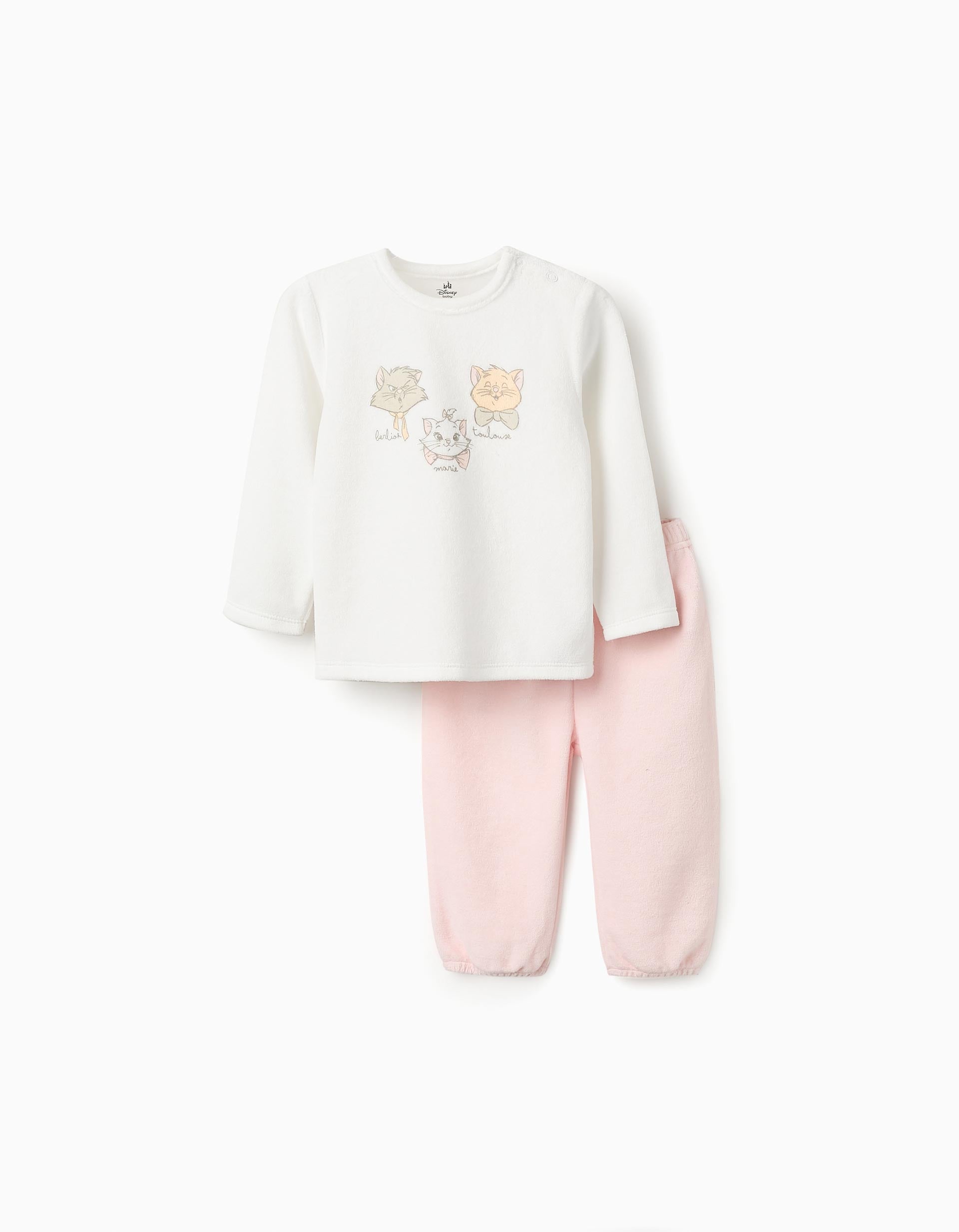 Pijama de Veludo para Bebé Menina 'Aristogatos', Branco/Rosa