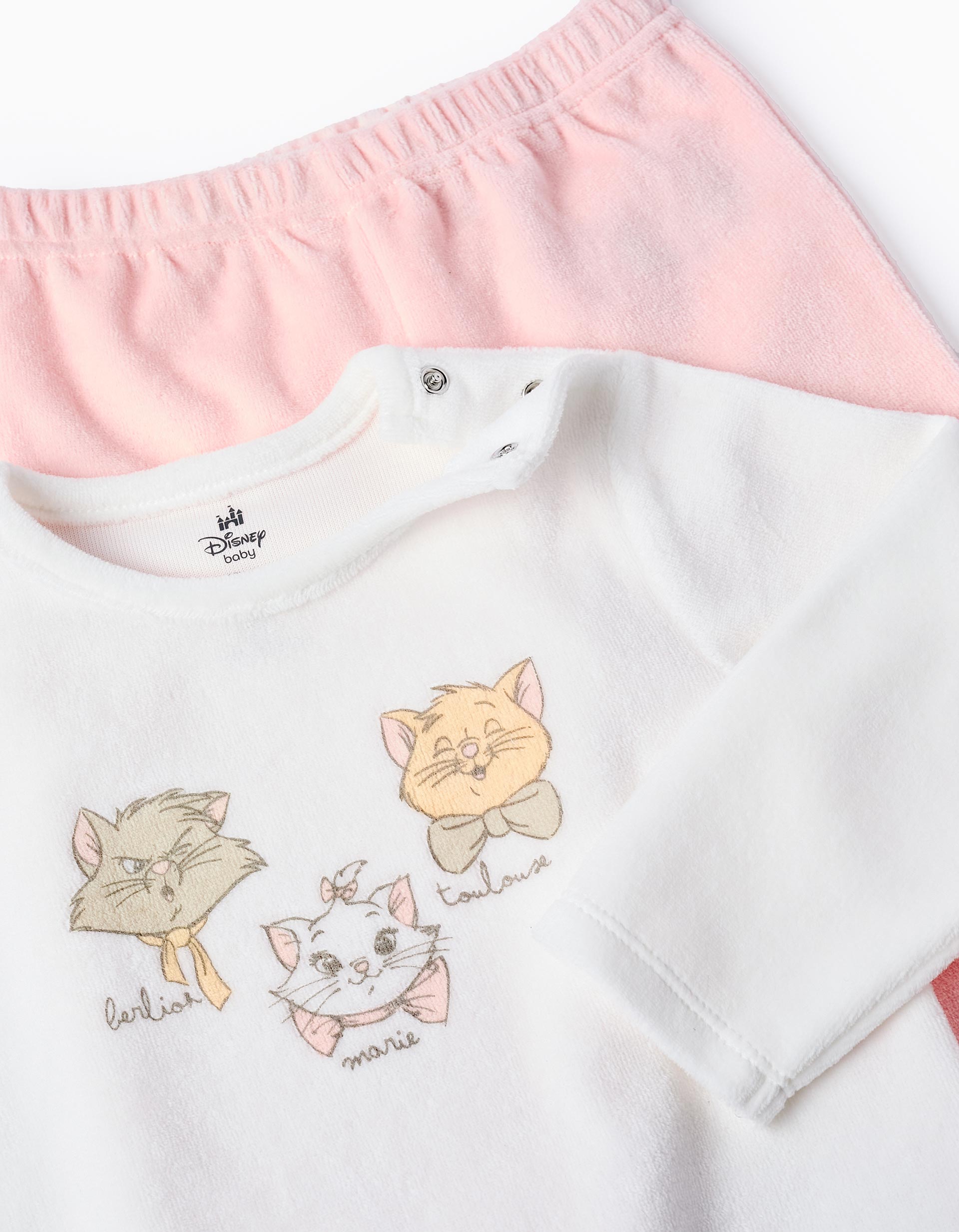 Pijama de Veludo para Bebé Menina 'Aristogatos', Branco/Rosa