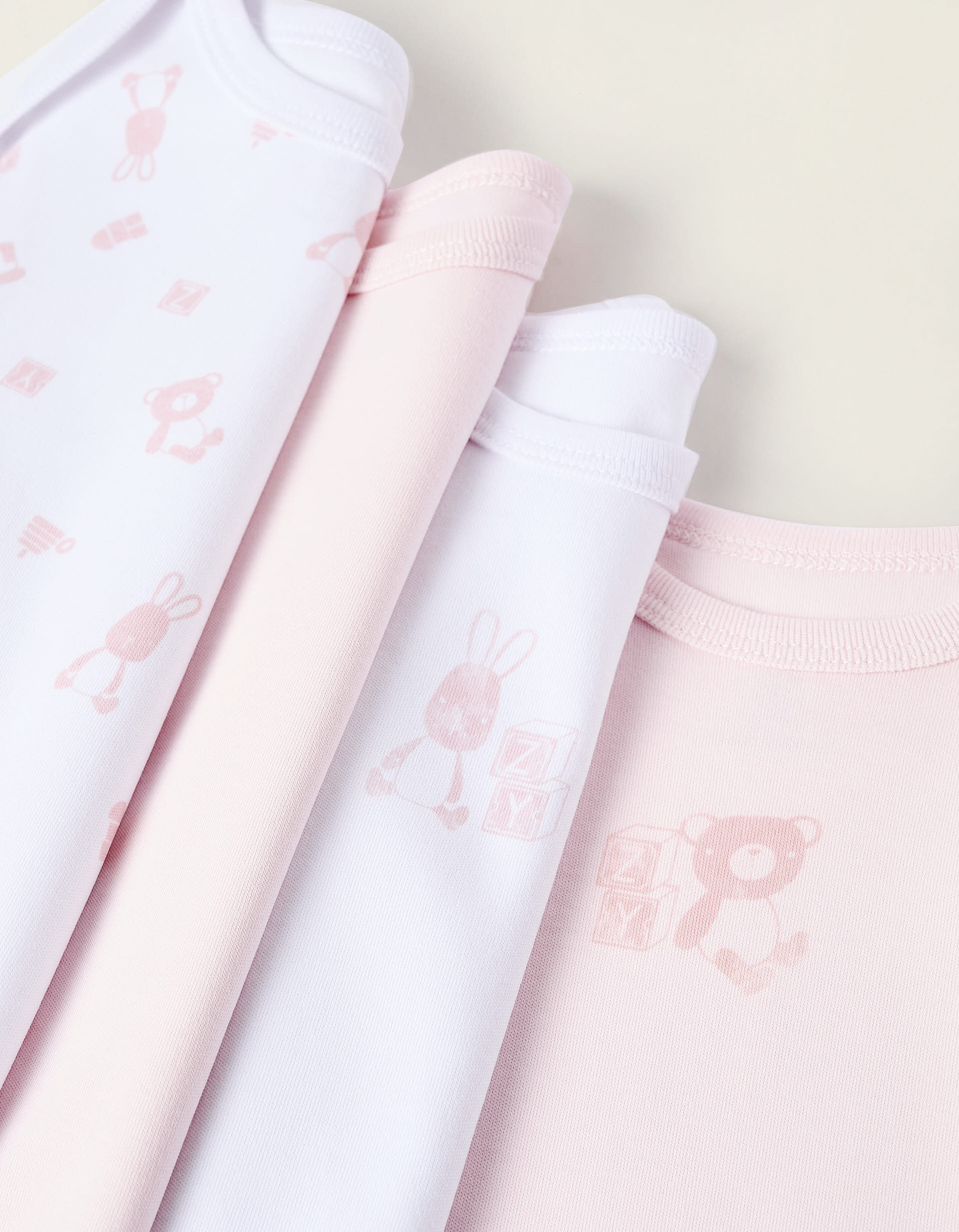 Pack 4 Bodies à Manches Longues pour Bébé Fille 'Bunny', Blanc/Rose