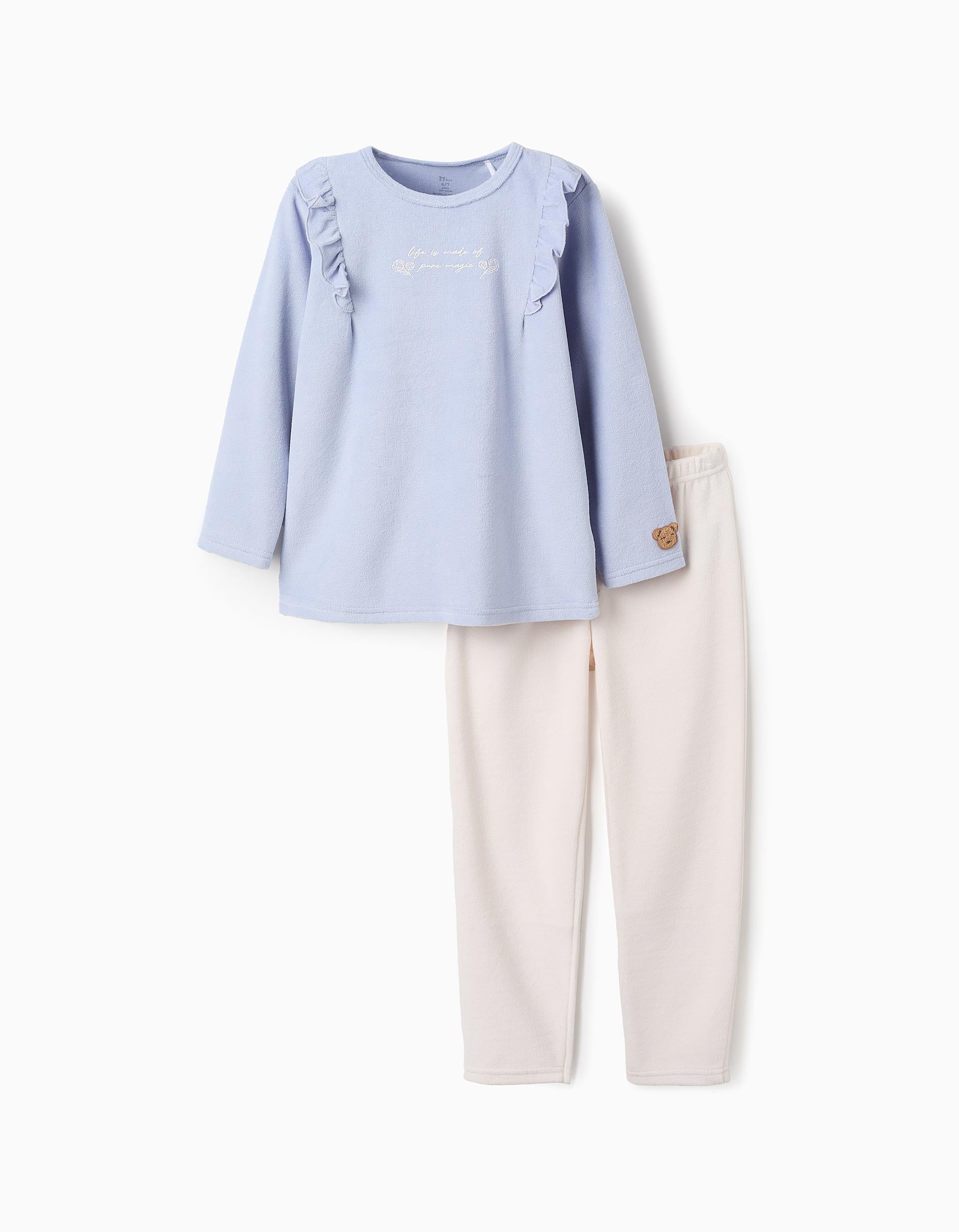 Pyjama en Velours Imprimé avec Volants pour Fille 'Magic', Bleu/Beige