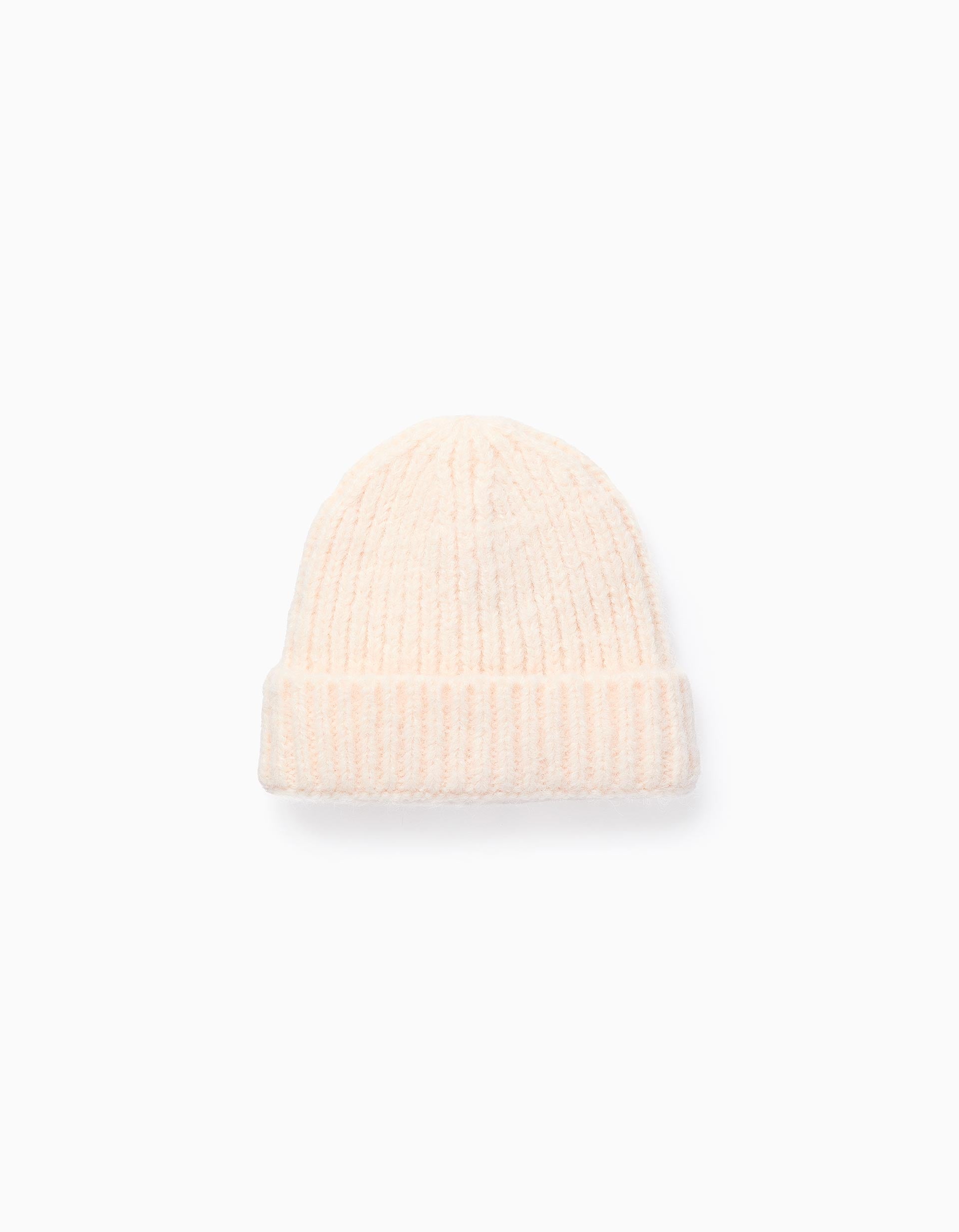 Gorro de Punto Canalé con Vuelta para Niño, Beige