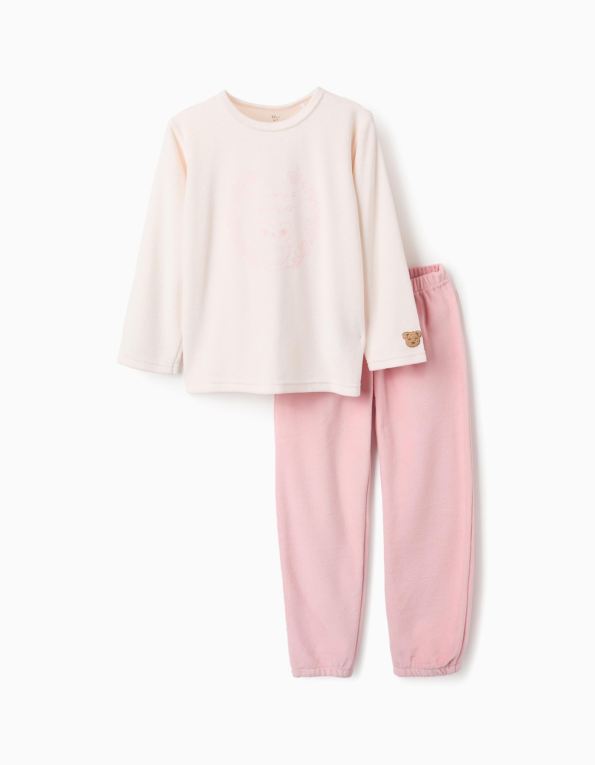 Pyjama en Velours Imprimé pour Fille 'Chouette', Rose