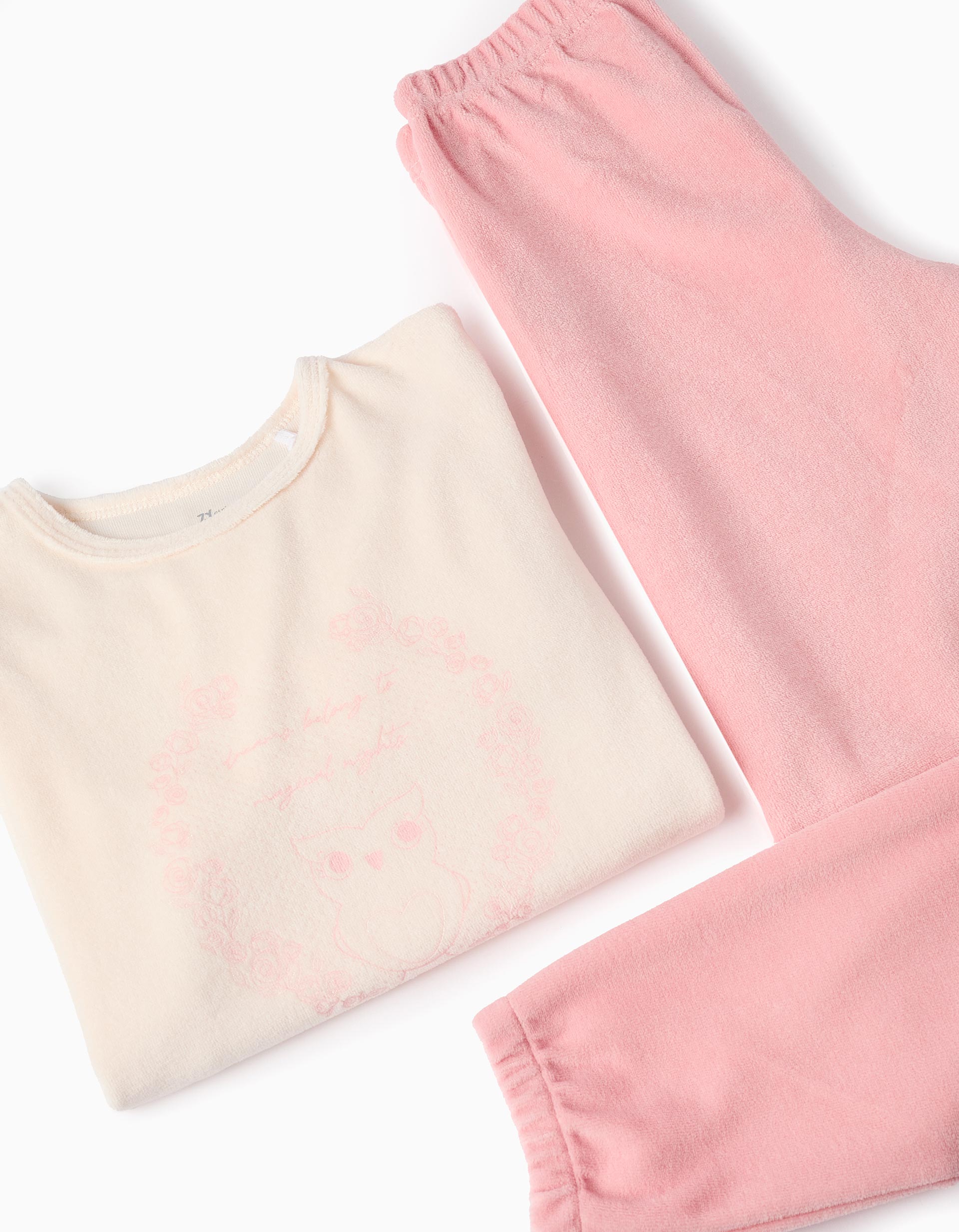 Pyjama en Velours Imprimé pour Fille 'Chouette', Rose